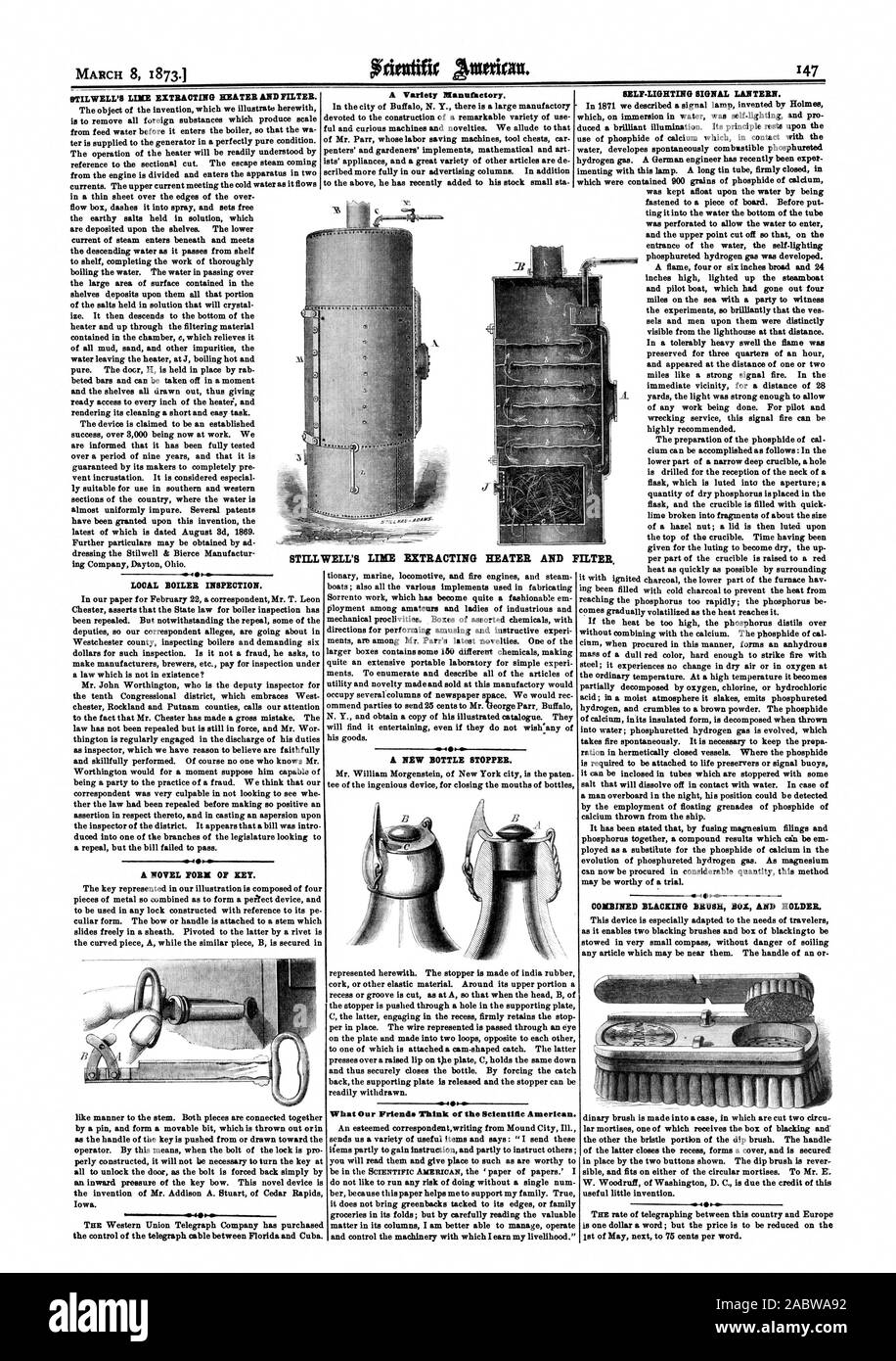 March 8 18731 A New Bottle Stopper Stilwell S Like Extracting Muter And Filter Local Boiler Inspection A Novel Form Of Key To Combined Blacking Brush Box And Holder A Variety Imanninctory Heater