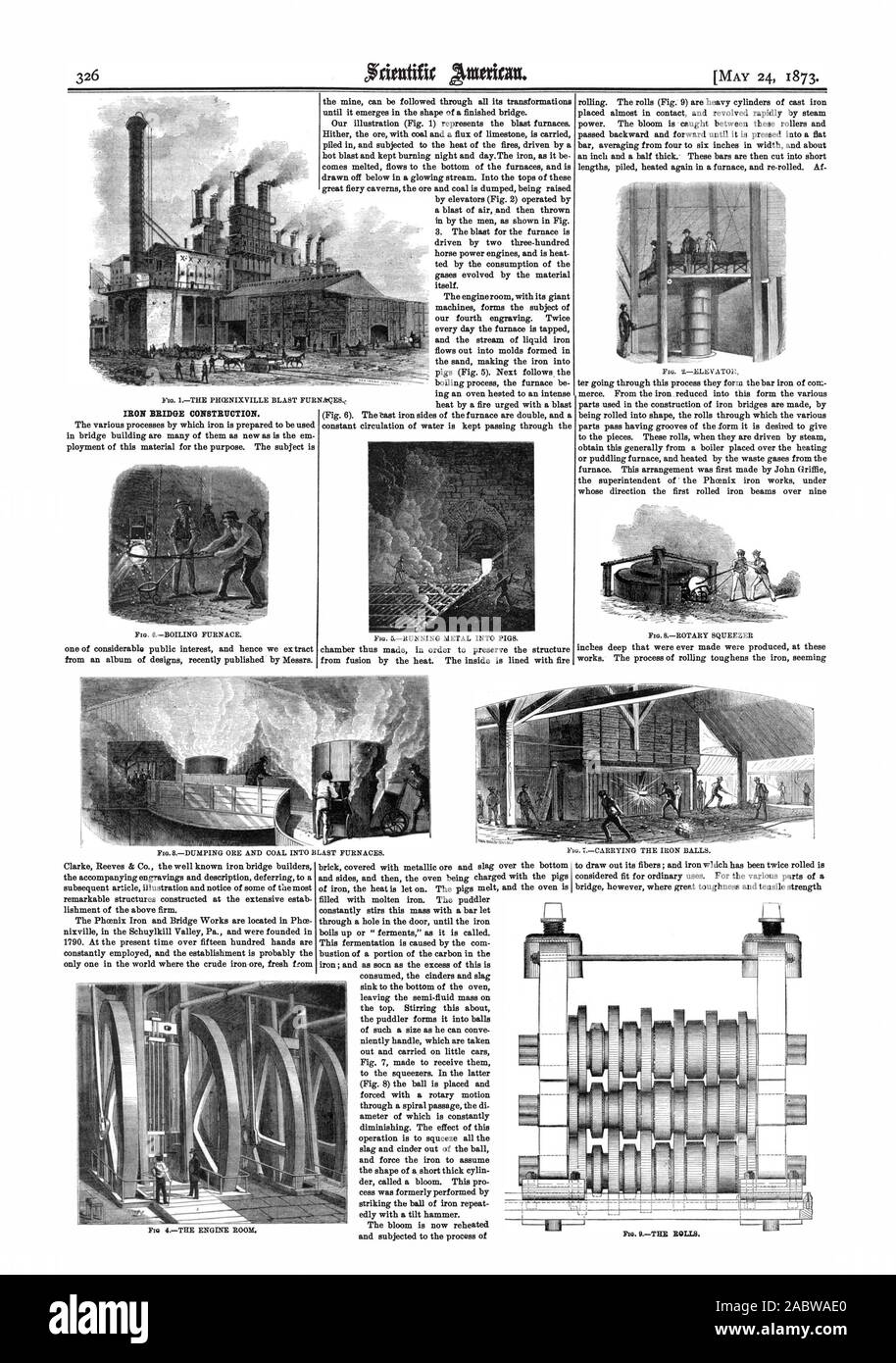 IRON BRIDGE CONSTRUCTION. FIG 4.THE ENGINE BOOM. FIG. 9.THE ROLLS