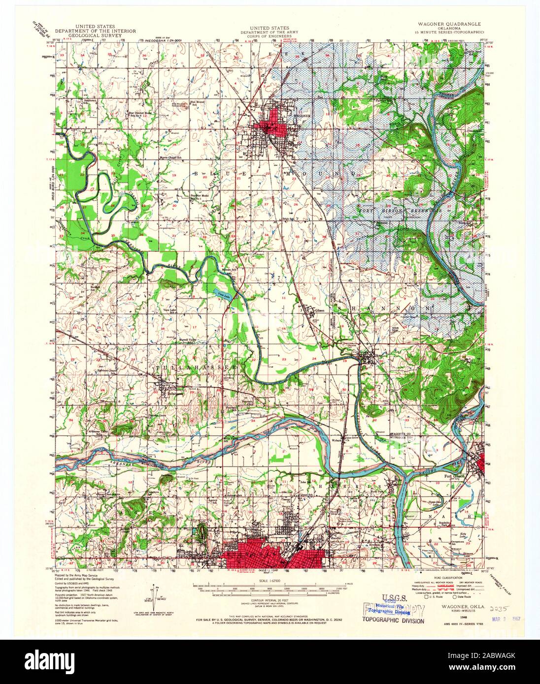 USGS TOPO Map Oklahoma OK Wagoner 801085 1948 62500 Restoration Stock Photo