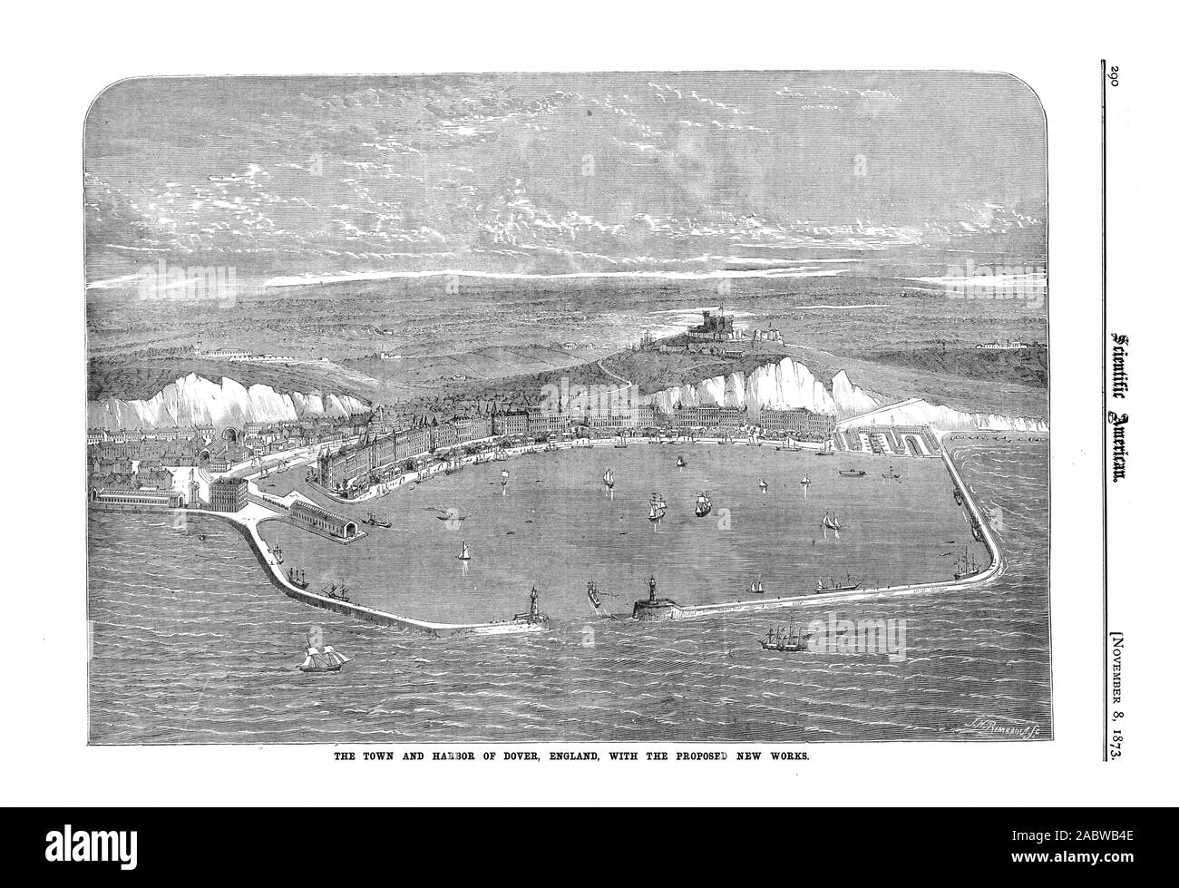 THE TOWN AND HARBOR OF DOVER ENGLAND WITH THE PROPOSED NEW WORKS., scientific american, 1873-11-08 Stock Photo