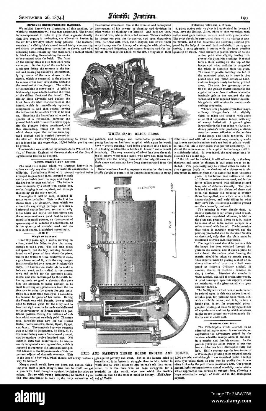 IMPROVED BRICK: PRESSING MACHINE. NOVEL ENGINE AND BOILER. Ways to 