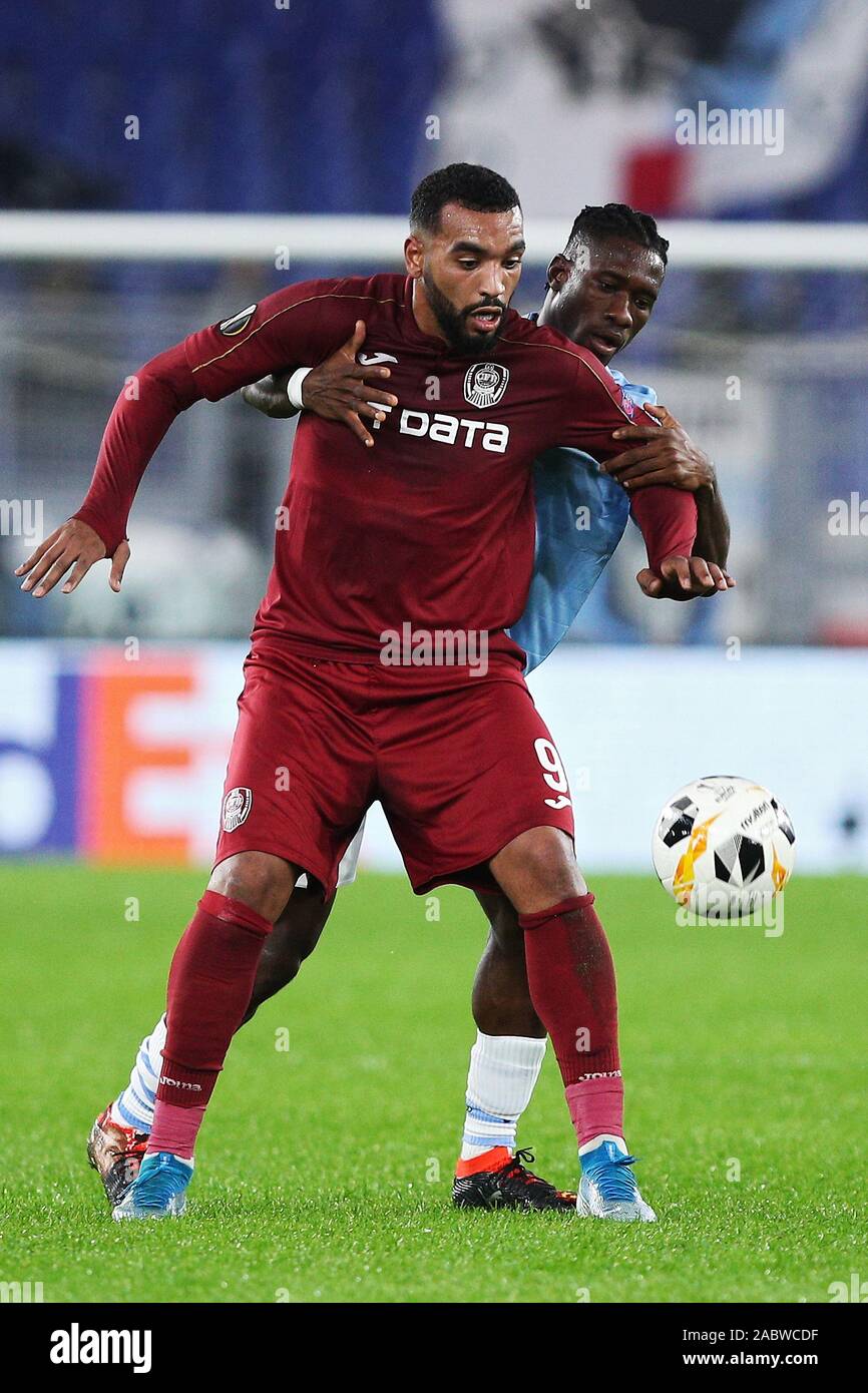 Billel Omrani Of Cluj L And Bastos Of Lazio R In Action During The Uefa Europa League Group E Football Match Between Ss Lazio And Cfr Cluj On November 28 2019 At
