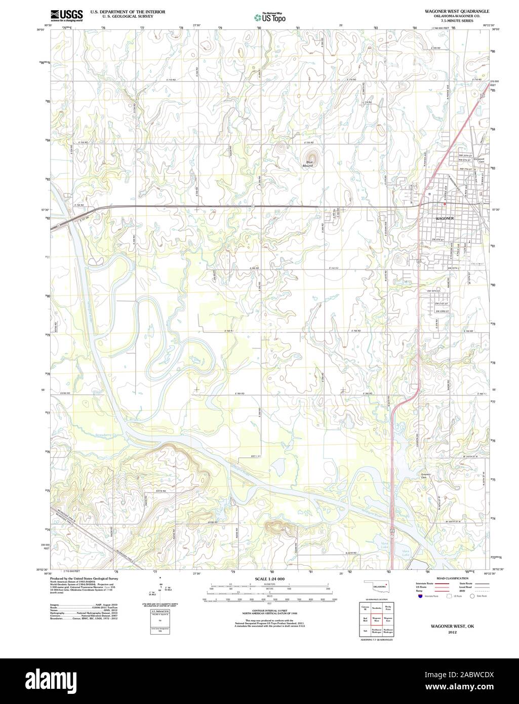 USGS TOPO Map Oklahoma OK Wagoner West 20121108 TM Restoration Stock Photo