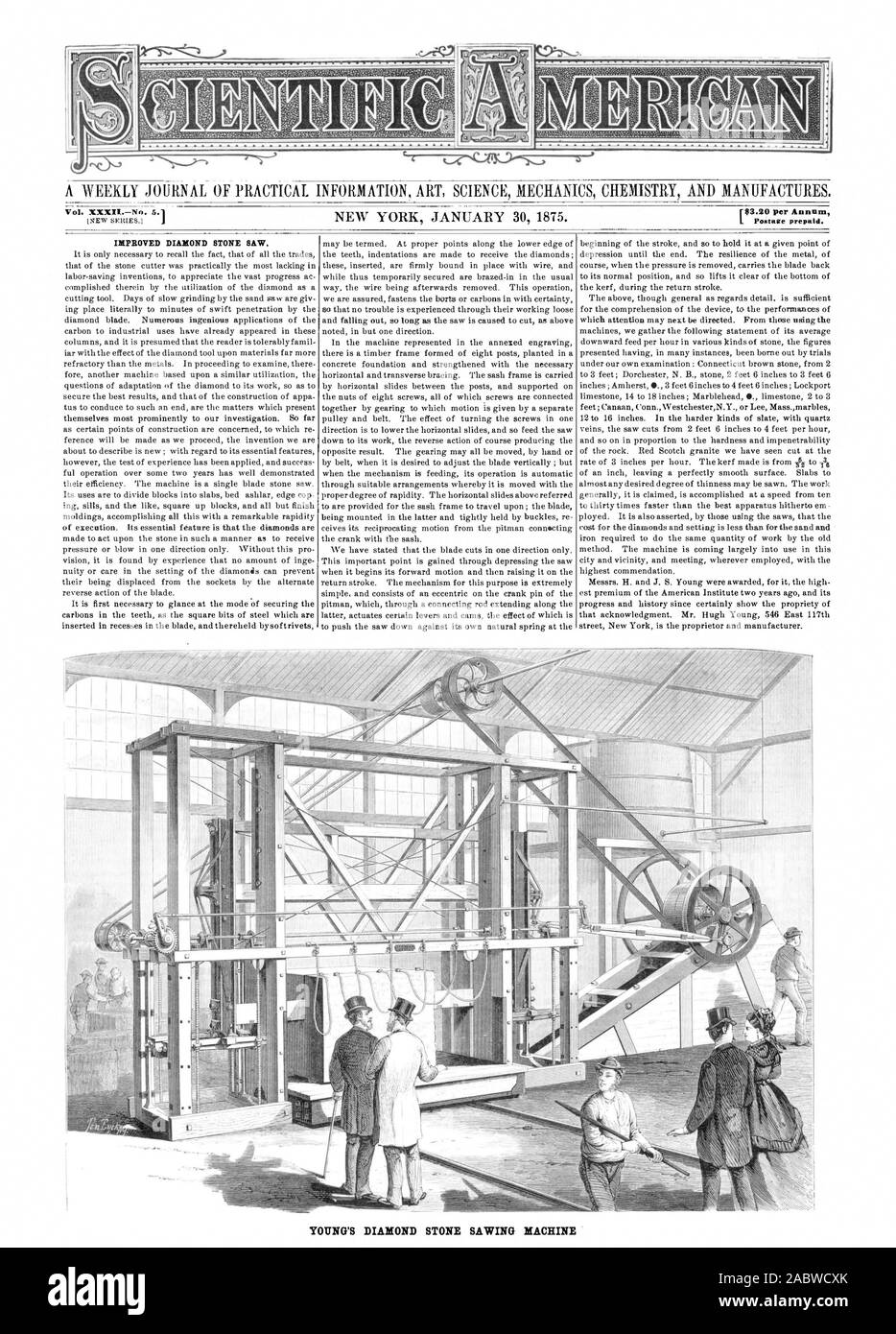 SEW SERIES.1 IMPROVED DIAMOND STONE SAW. YOUNG'S DIAMOND STONE SAWING  MACHINE, scientific american, 1875-01-30 Stock Photo - Alamy