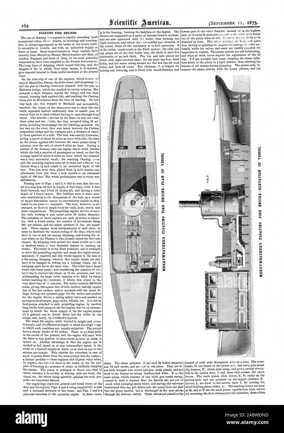 Merryweathers floating fire engine elevation Cut Out Stock Images