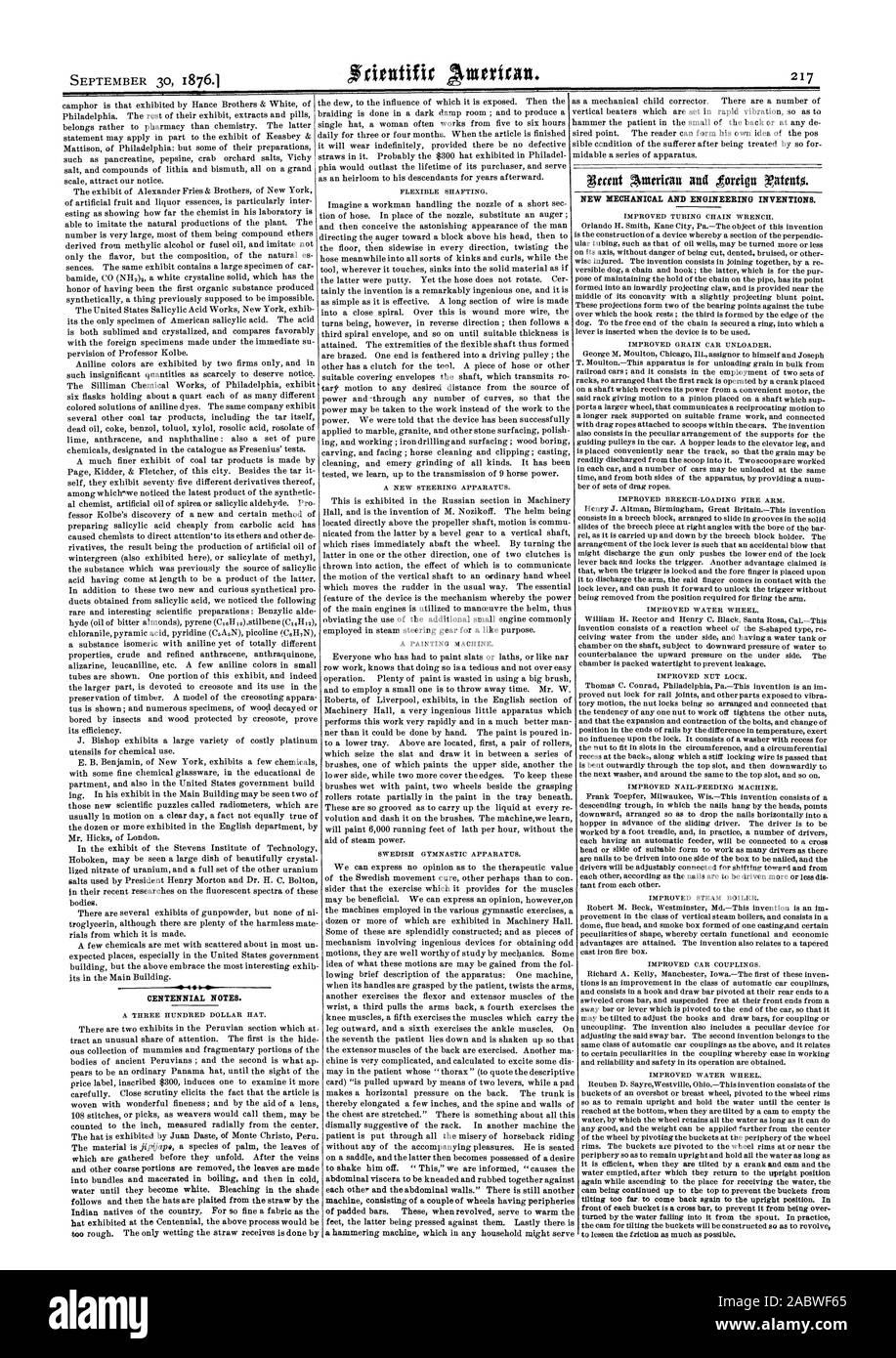 CENTENNIAL NOTES. NEW MECHANICAL AND ENGINEERING INVENTIONS