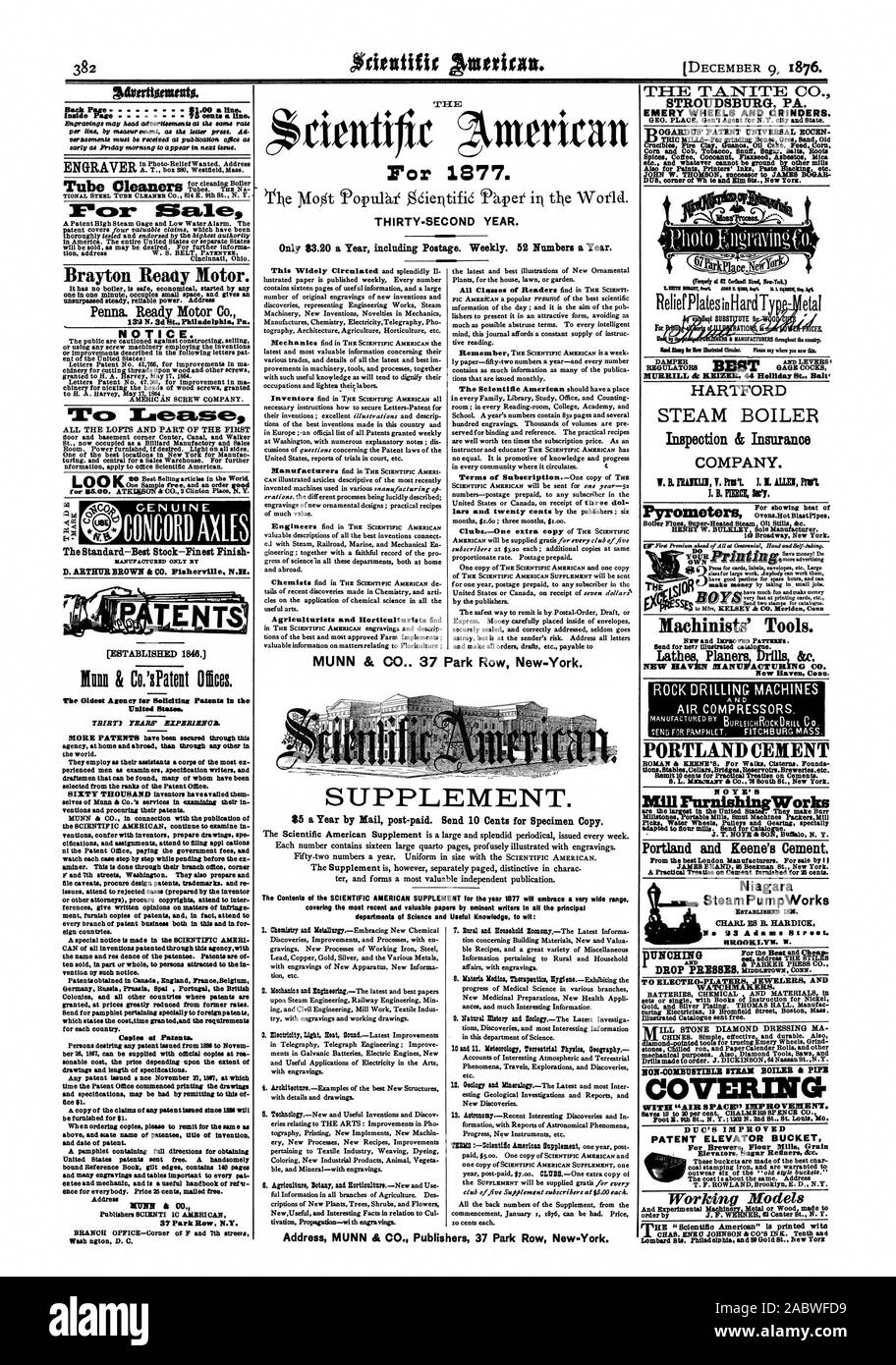 adapted to Amu' mills. Send for Catalogue. J. T. NOTE & SON Buffal N. Y. Portland and Keene's Cement. From the best London Manufacturers. For sale by I JAMES BRAND 85 Beekman St. New York. A Practical Treatise on Cement furnished for 25 cents. SteamPumpWorks CHARL ES B. HARDICK 23 Adams Str t. RROOKLYN. W. II]i 014 i I I SUPPLEMENT. $5 a Year by Mail post-paid. Send 10 Cents for Specimen Copy. The Scientific American Supplement is a large and splendid periodical issued every week. Each number contains sixteen large quarto pages profusely illustrated with engravings. ter and forms a most Stock Photo