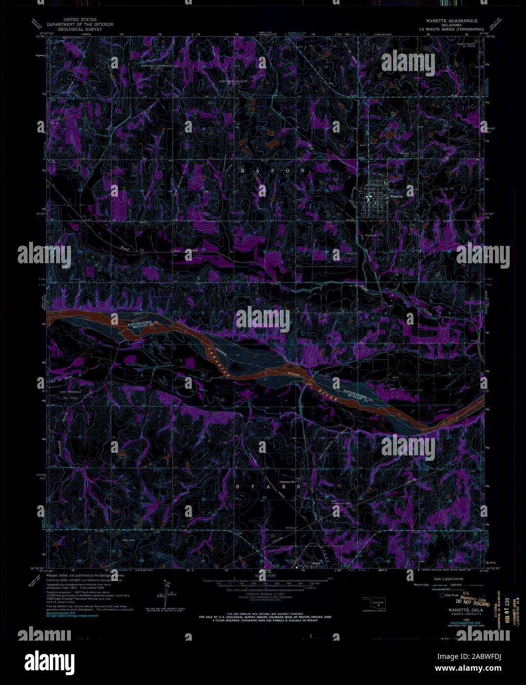 USGS TOPO Map Oklahoma OK 707025 1965 24000 Inverted