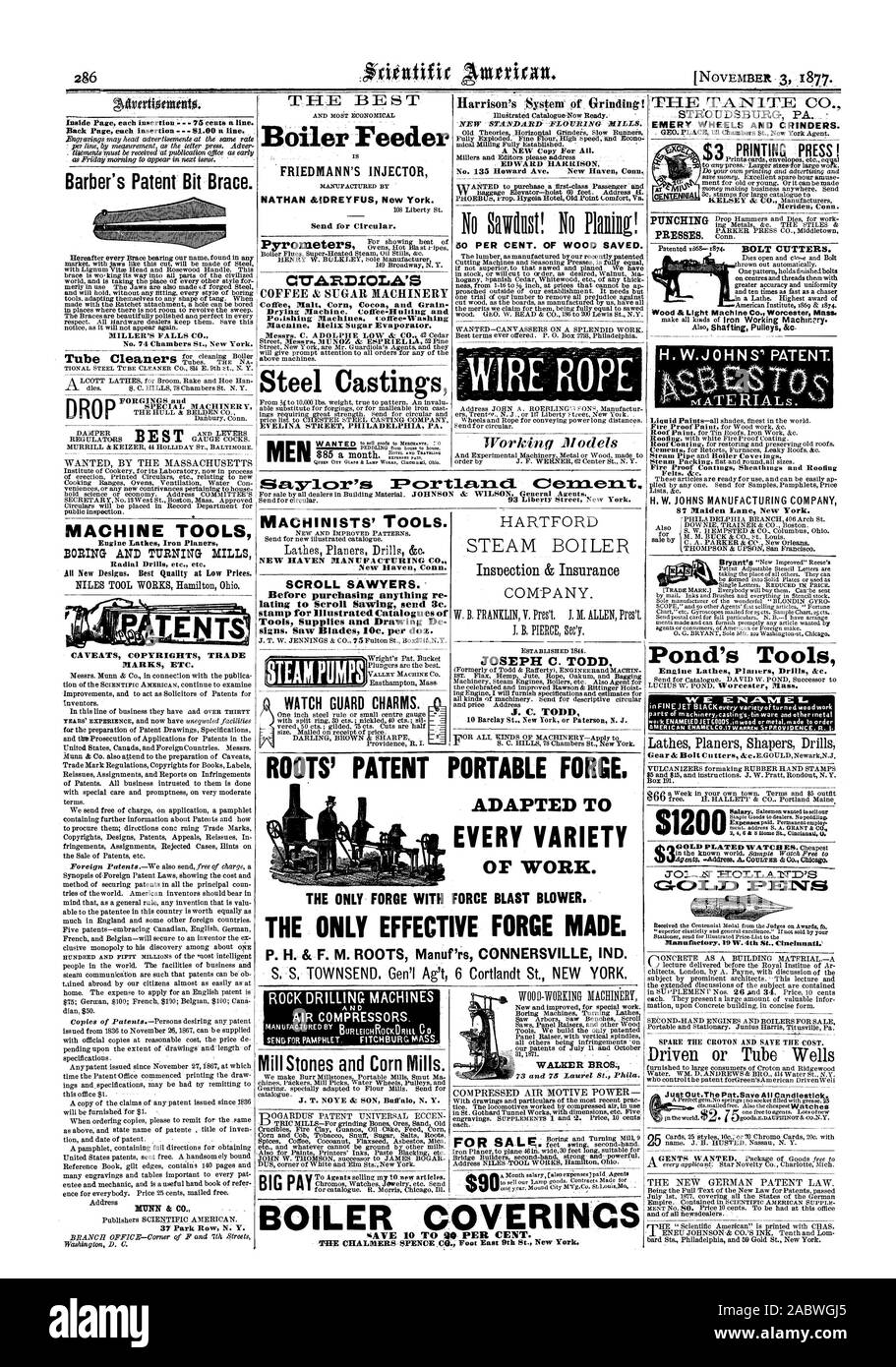 Barber's Patent Bit Brace. BORING AND TURNING MILLS All New Designs. Best Quality at Low Prices. CAVEATS COPYRIGHTS TRADE MARKS ETC. MUNN & CO. Boiler Feeder FRIEDMANN'S INJECTOR NATHAN 8aDREYFUS New York. Send for Circular. CZARDIOLA'S COFFEE & SUGAR MACHINERY Coffee Malt Corn Cocoa and Grain Dryina Machine. Coffee-Hulling and Maclaine. Helix Sugar Evaporator. Steel Castings MACHINISTS' TOOLS. NEW HAVEN 1TIANUFACTURING CO. SCROLL SAWYERS. Before purchasing anything re lating to Scroll Sawing send 3e. stamp for Illustrated Catalogues of Tools Supplies and Drawing De signs. Saw Blades 10c. per Stock Photo