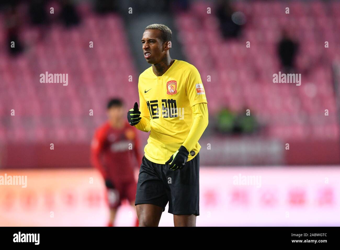 Conceicao, known as Anderson Talisca or simply Talisca, of Guangzhou  Evergrande Taobao F.C. reacts during the 29th round match of Chinese  Football Association Super League (CSL) against Hebei China Fortune in  Langfang