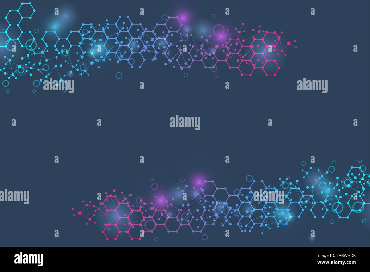 Abstract geometric hexagonal molecular structures in technology background. Structure molecule and communication. Dna, atom, neurons. Stock Vector