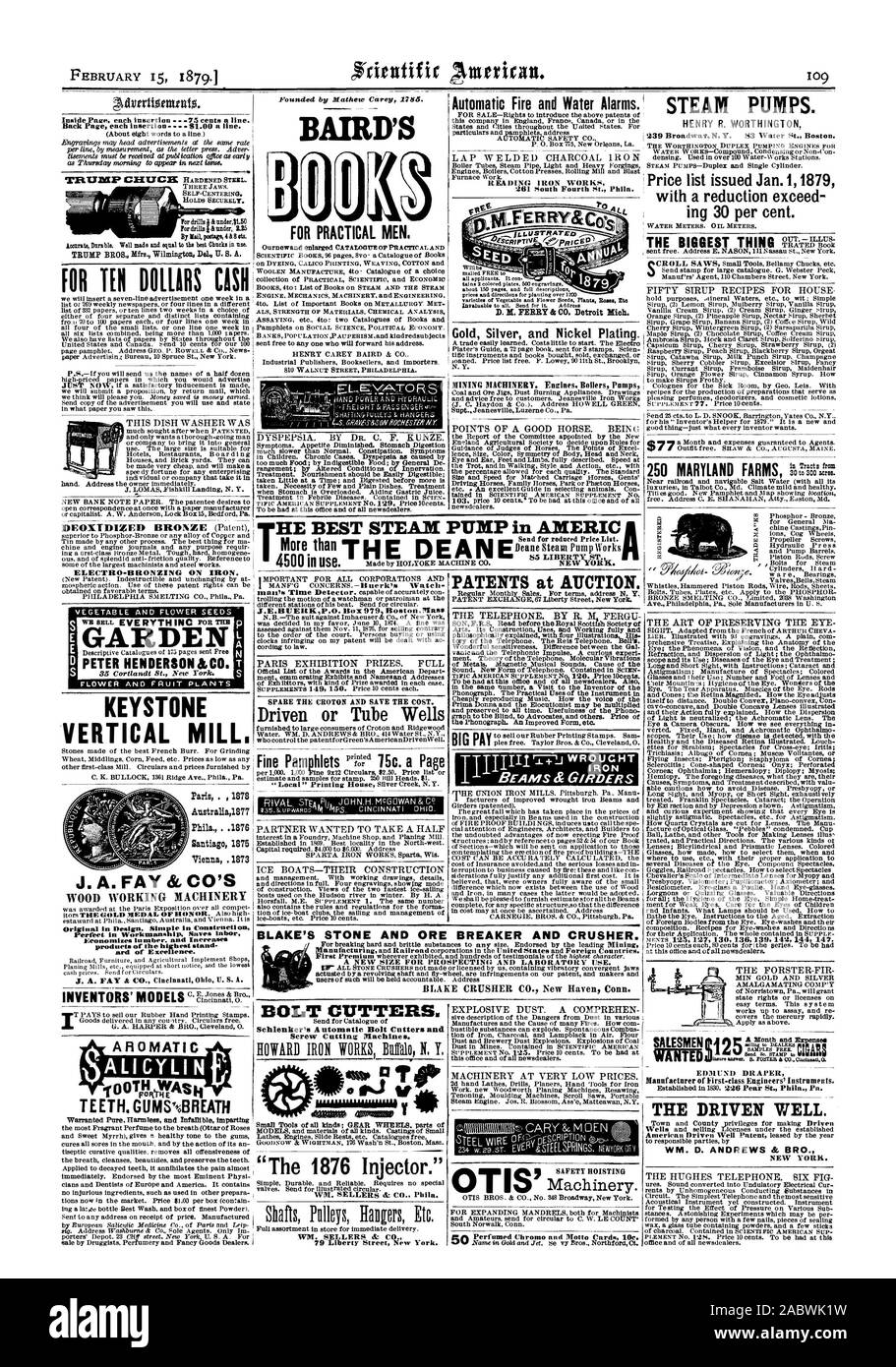 Founded by Mathew Carey 1785. BAIRD'S  Small Tools of all kinds; GEAR WHEELS  SPARE THE CROTON AND SAVE THE COST. Driven or Tube Wells for Warranted Pure Harmless and Infallible imparting FOR TEN DOLLARS CASH ELECTRO-BRONZING ON IRON. KEYSTONE VERTICAL MILL. J. A. FAY &CO'S Perfect In Workmanship Saves labor Economizes lumber and Increases products or the highest stand INVENTORS' MODELS c.EiiITconnensa!ticir.o. YLIN TEETH. GUMBREATH FOR SALE-Rights to introduce the above patents of this company in England France Canada or in the particulars andpamphlets address AUTOMATIC SAFETY CO. P.O. Box Stock Photo