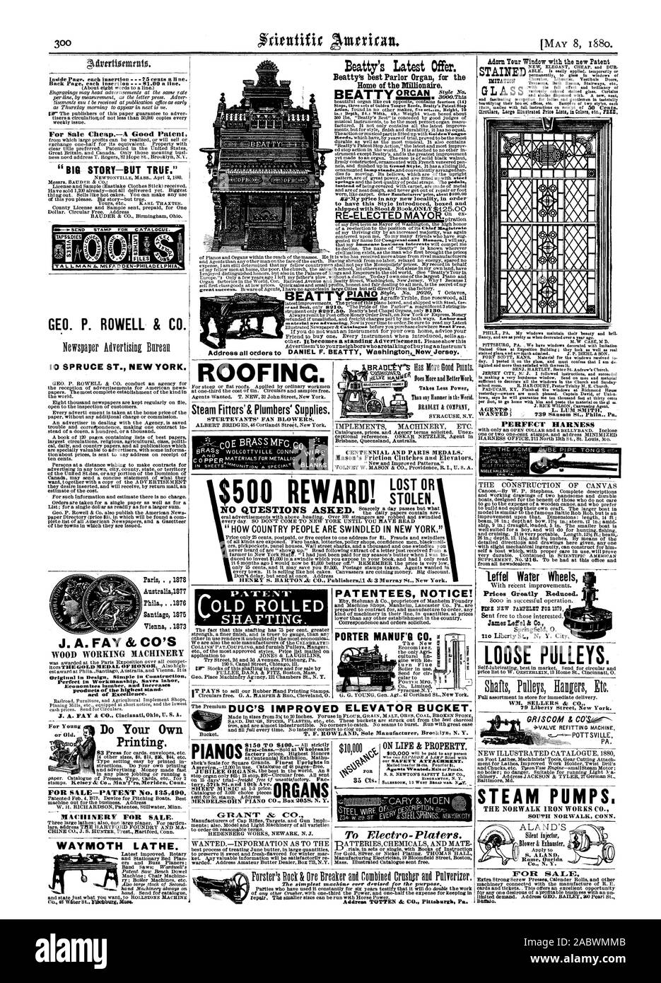 1876 Santiag 1875 Vienna . 1873 J A. FAY & CO's WOOD WORKING MACHINERY  Original in Design Simple in Construction Perfeet in Workmanship. Saves  labor Economises lumber and Increases ard of Excellence.