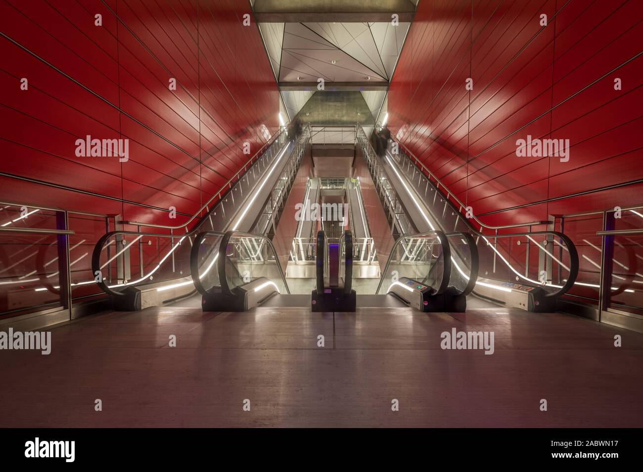 Escalators at Copenhagen Metro Stock Photo