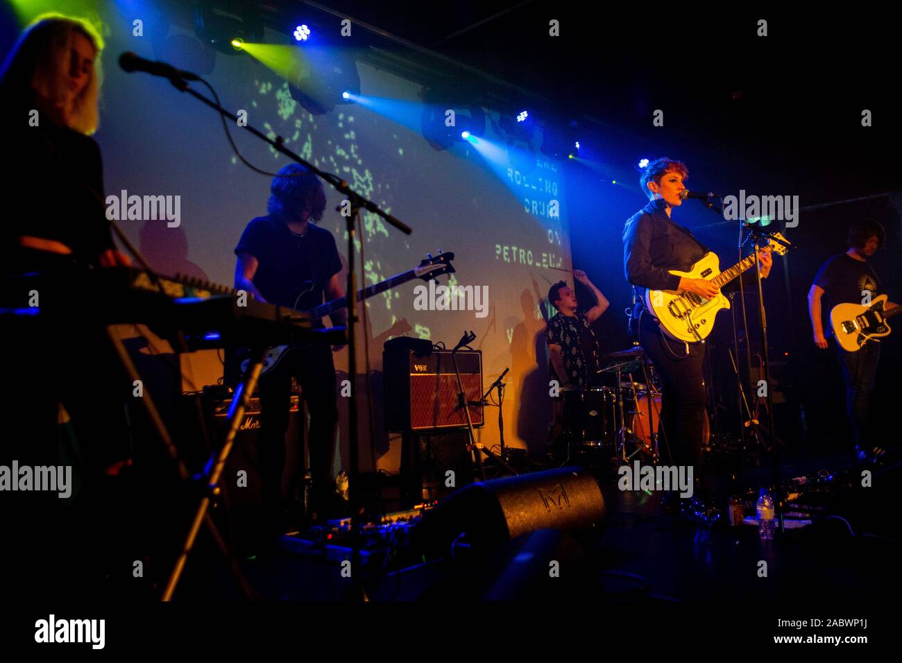 The British band, She Drew The Gun, is seen performing live at Hard