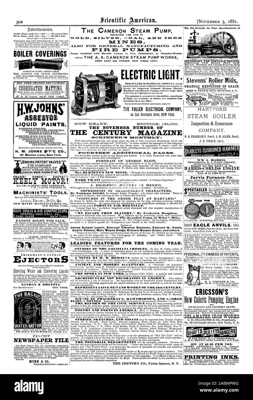 Machines and Electric Lamps eitherfor single lights attention than any other. THE FULLER ELECTRICAL COMPANY ELECTRIC LIGHT. dic DREYFUS NEWSPAPER FILE NUNN & CO. The Old Reliable On Time Manufacturers of STATIONARY AND PORTABLE ENGINES HARRIS-CORLISS ENGINE With Harris' Patented Improvements from 10 to 1000 H. P. Jarvis Furnace Co. with Safety Lock At ERICSSON'S DWELLINGS AND COUNTRY SEATS. DELAMATER IRON WORKS At Low Prices. Large Assorted Stock. PICTET ARTIFICIAL ICE C Limited PRINTING INKS. FRAUD! FORCE!! FACTS!!! KEEL? MOTOR! Send 10c. for EXPOSITION PAMPHLET. MACHINISTS' TOOLS. New Haven Stock Photo