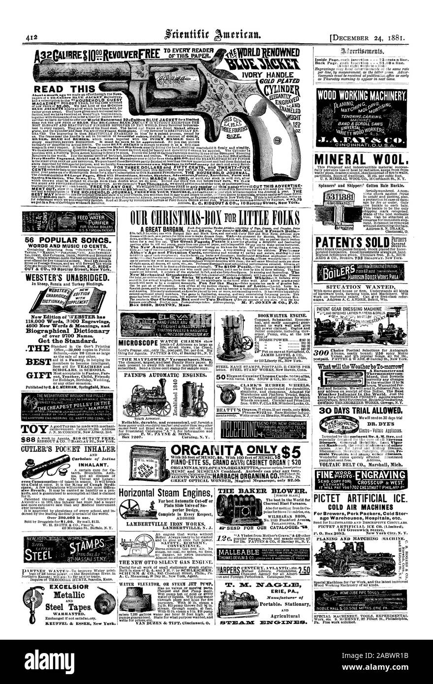 DECEMBER 24 1881. dresses with each as a pattern for little ones to make  dresses from. Catan ornament for Mantles Whatnots Win mouth will seem to be  a complete menagerie. Pun for