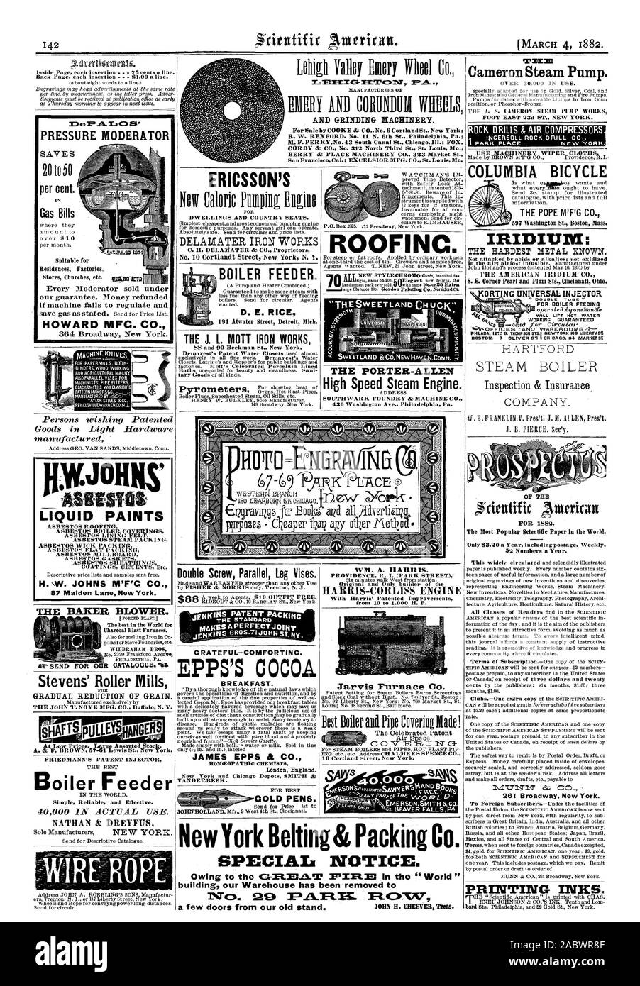 THE BAKER BLOWER. The best in the World for Charcoal Blast Furnaces. WILBRAHAM BROS Stevens' Roller Mills FOR GRADUAL REDUCTION OF GRAIN. THE JOHN T. NOYE MFG. CO. Buffal N. Y. At Low Prices. Large Assorted Stock. A. & F. BROWN 57-61 Lewis St. New York. FRIEDMANN'S PATENT INJECTOR THE BEST Boiler Feeder IN THE WORLD. Simple Reliable and Effective. 40000 IN ACTUAL USE. NATHAN & DREYFUS LIQUID PAINTS ASBESTOS ROOFING ASBESTOS BOILER COVERINGS ASBESTOS LINING FELT ASBESTOS STEAM PACKING ASBESTOS WICK PACK INC. ASBESTOS FLAT P t.CKI NG ASBESTOS MILLBOARD ASBES'EOS GA.SK ETS ASBESTOS SHEATHINGS Stock Photo