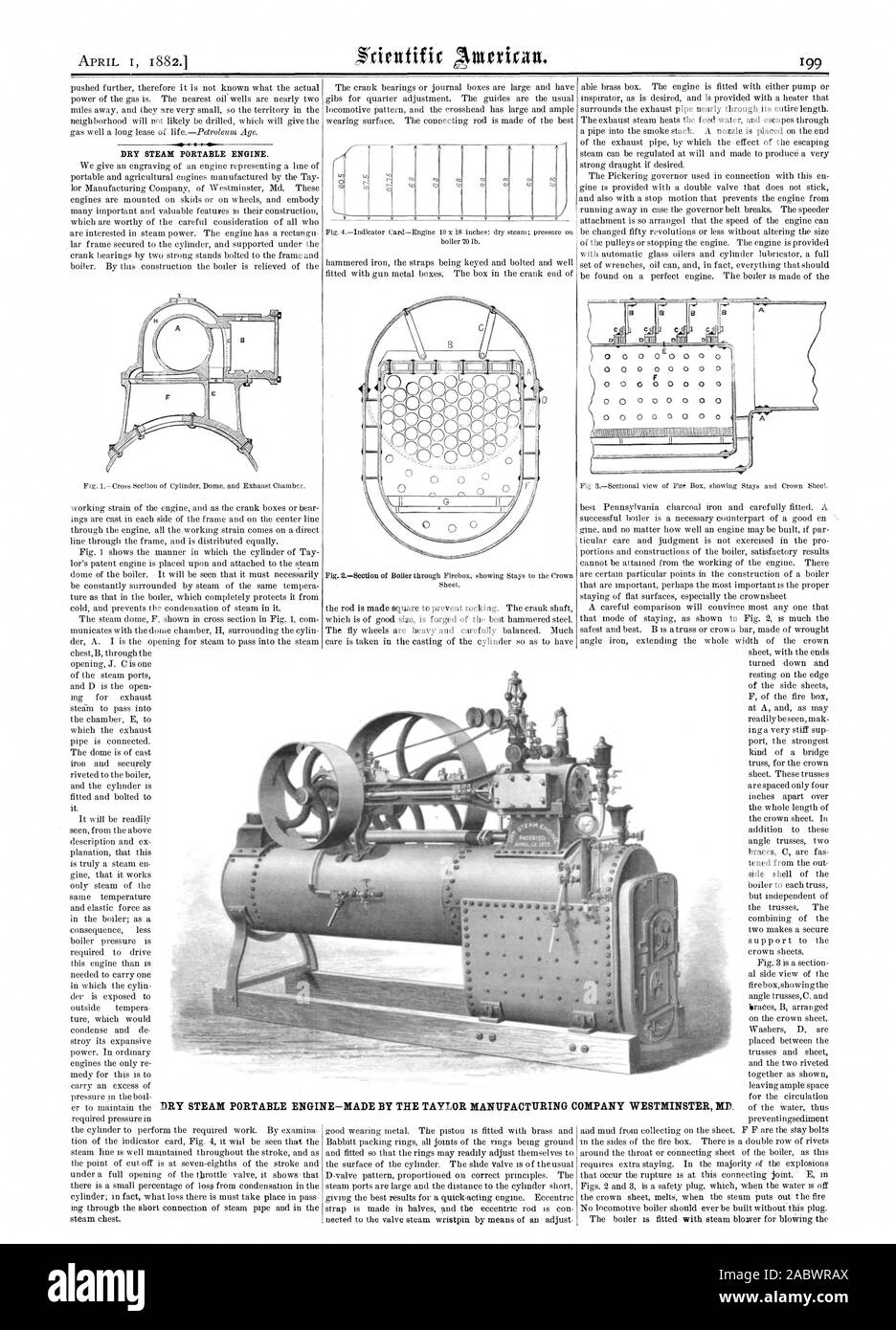 DRY STEAM PORTABLE ENGINE. u, scientific american, 1882-04-01 Stock Photo