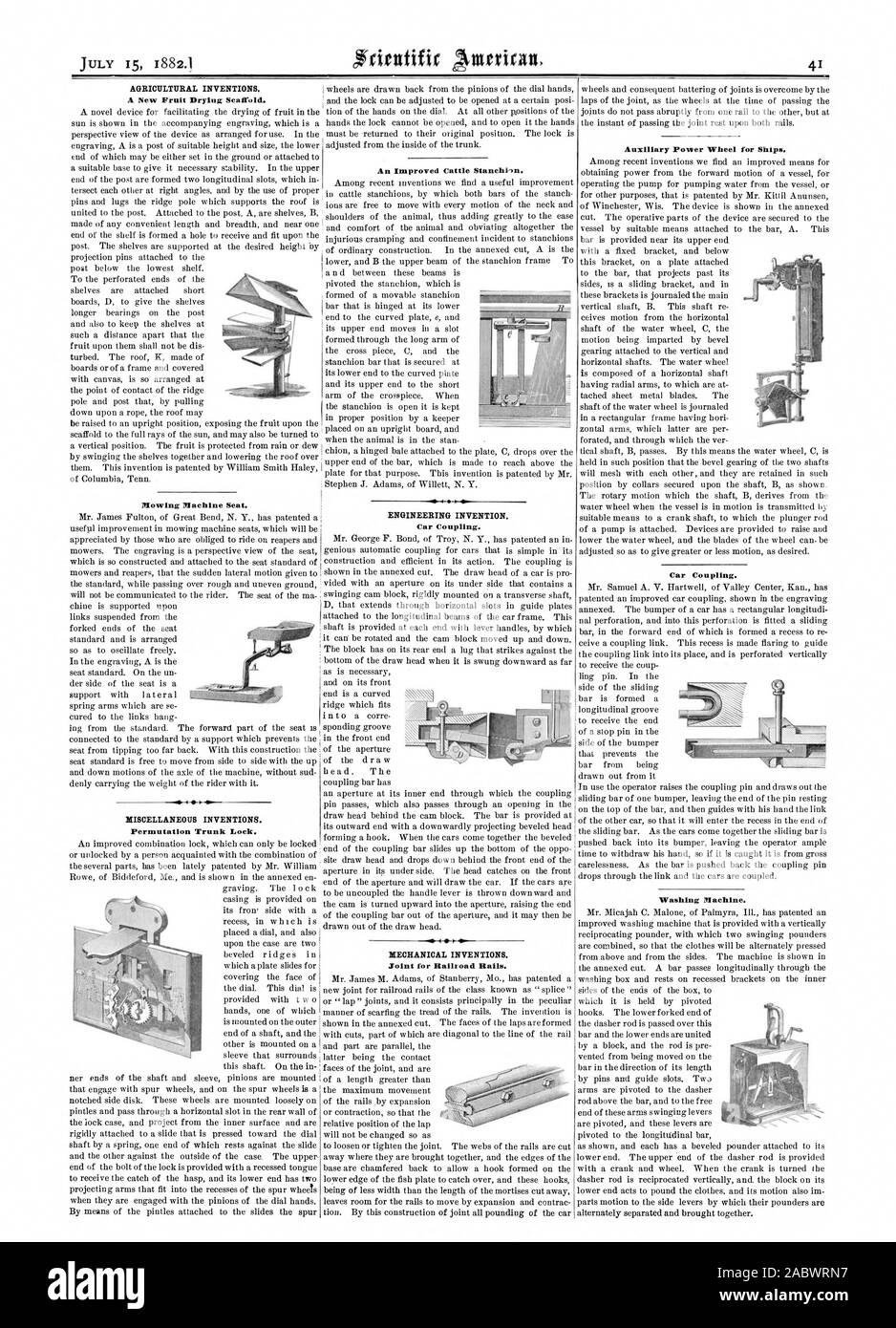 AGRICULTURAL INVENTIONS. A New Frail Drying Scaffold. Mowing Machine ...