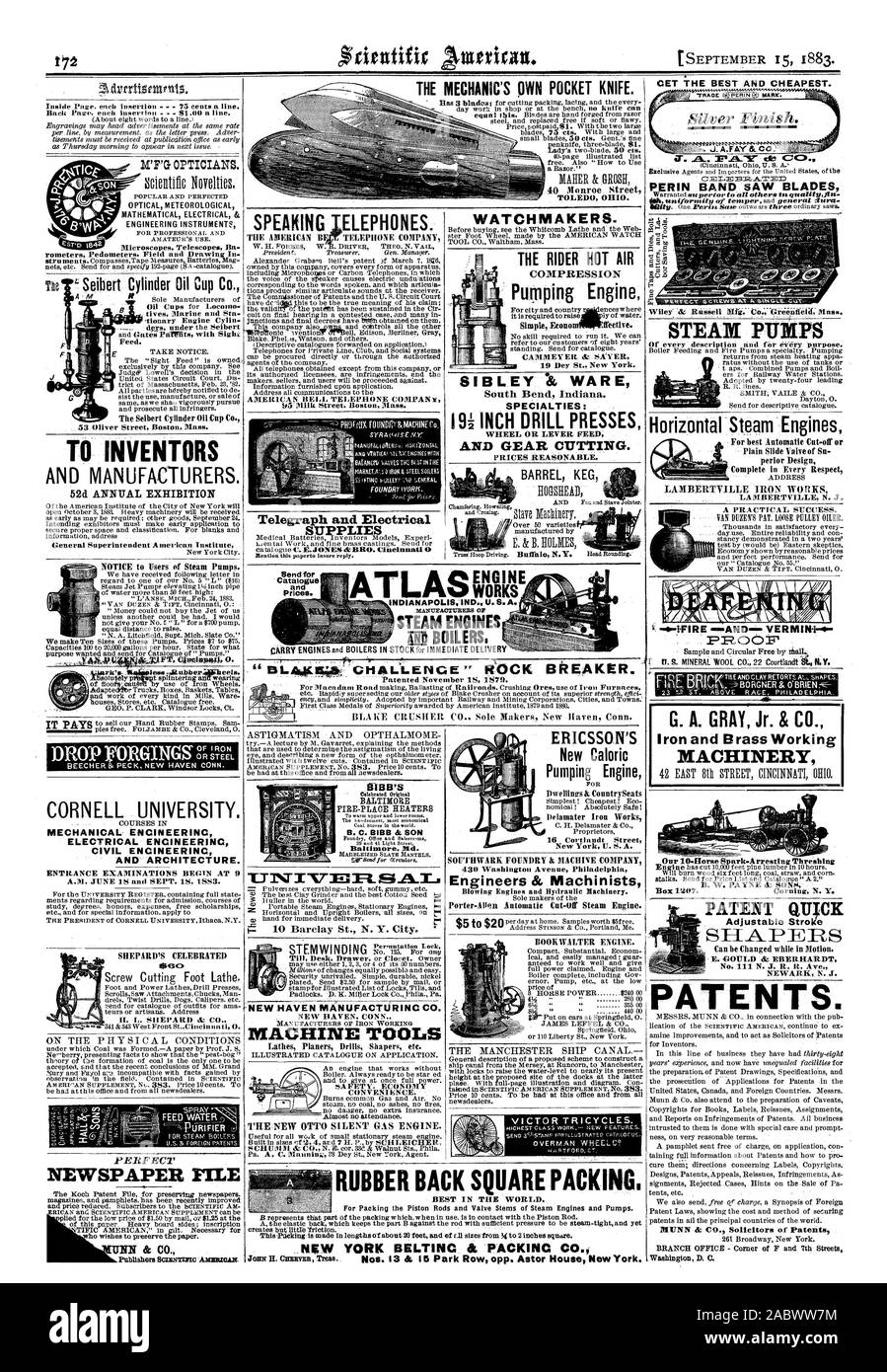 CET THE BEST AND CHEAPEST. THE MECHANIC'S OWN POCKET KNIFE. 40 Monroe Street TOLED OHIO. The Seibert Cylinder Oil Cup Co. PERFECT NEWSPAPER FILE UNN & CO. NEW HAVEN MANUFACTURING CO. NEW HAVEN CON N. MACHINE TOOLS Lathes Planers Drills Shapers etc. l'HE NEW OT1'0 SILENT GAS ENGINE. WATCHMAKERS. South Bend Indiana. SPECIALTIES: l9 INCH DRILL PRESSES AND GEAR CUTTING. PRICES REASONABLE. For best Automatic Cut-off or Plain Slide lalve of Su perior Design Complete in Every Respect ADDRESS LAMBERTVILLE IRON 'WORKS CORNELL UNIVERSITY. MECHANICAL ENCINEERINC ELECTRICAL ENCINEERINC CIVIL ENCINEERINC Stock Photo