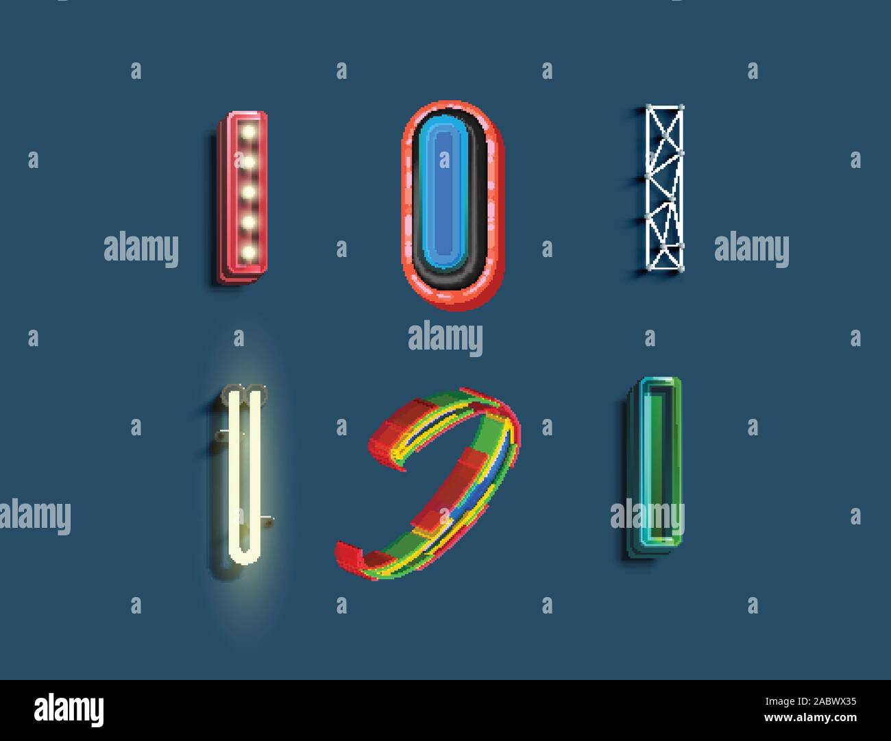 A character set of 6 different styled font, vector Stock Vector