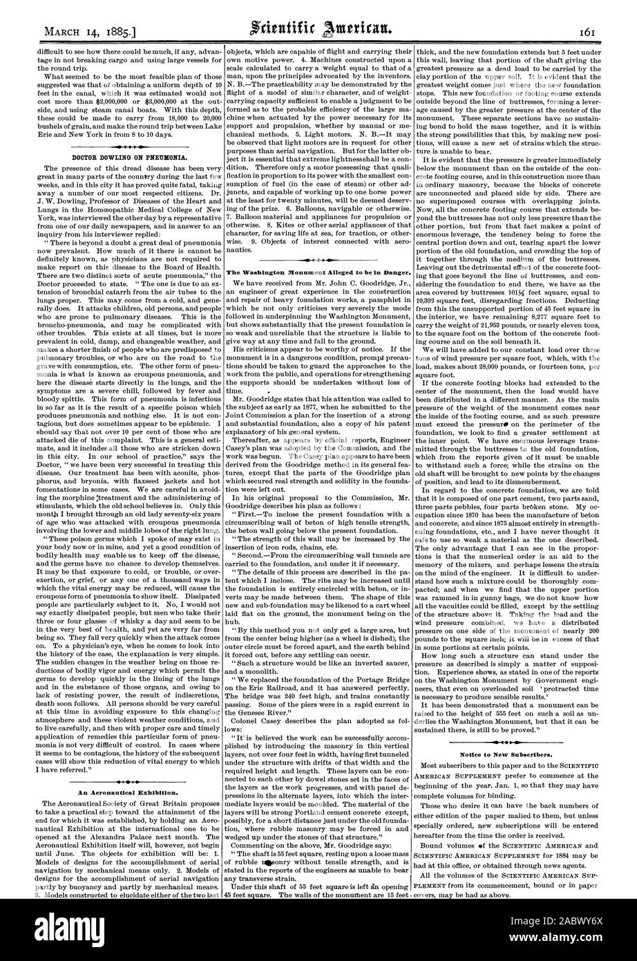 DOCTOR DOWLING ON PNEUMONIA. An Aeronautical Exhibition. The Washington