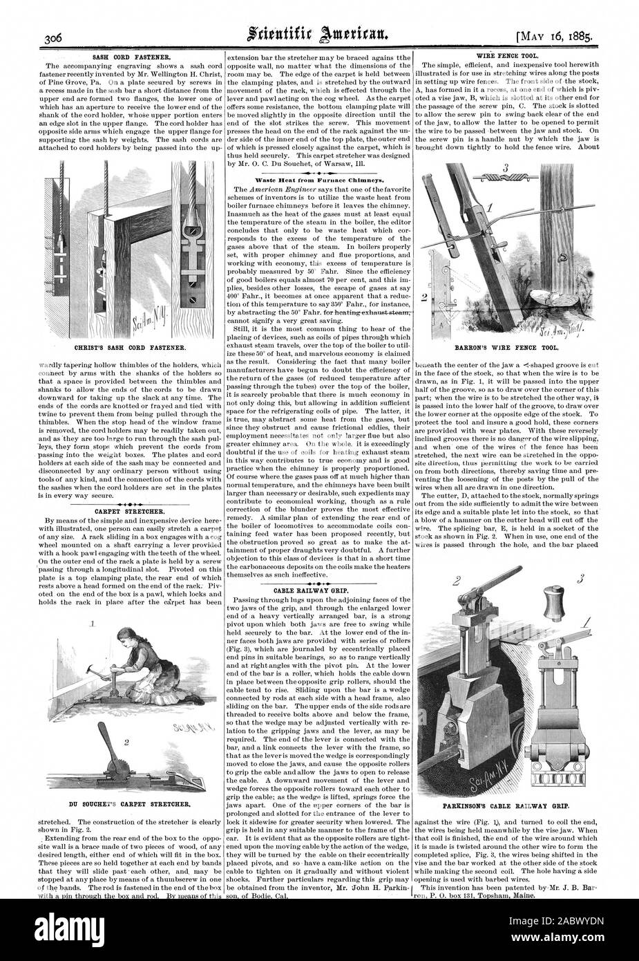 it is made is twisted around the other wire to form the completed splice Fig. 3 the wires being shifted in the vise and the bar worked at the other side of the stock while making the second coil. The hole having a side opening is used with barbed wires.  1885 SCIENTIFIC AMERICAN INC, 1885-05-16 Stock Photo
