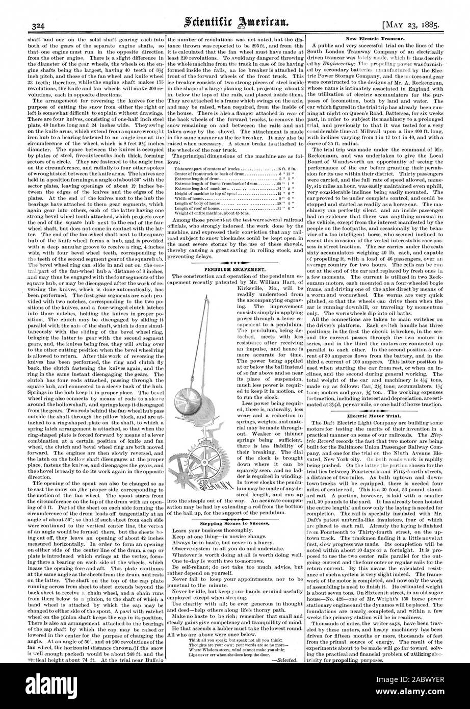 PENDULUM ESCAPEMENT. Stepping Stones to Success. New Electric Tramcar