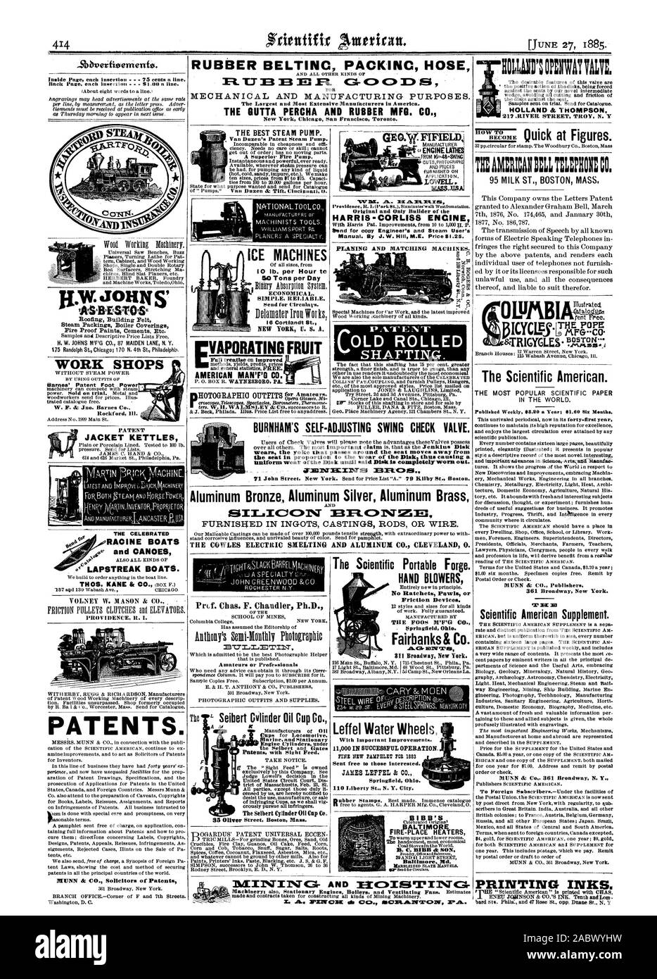 GO Tons per Day ECONOMICAL SIMPLE RELIABLE. Send for Circulars. Dolamator Iron Works 18 Cortlandt St. NEW YORK U. S. A. wears the yoke that passes around the seat moves away front the seat in proportion to the wear of the Disk thus causing a J.ID1%TliEilesT3S 331=LC:o8€1. Aluminum Bronze Aluminum Silver Aluminum Brass MILICON 33PL.C)1VZM FURNISHED IN INGOTS CASTINGS RODS OR WIRE. rent ee., scientific american, 1885-06-27 Stock Photo
