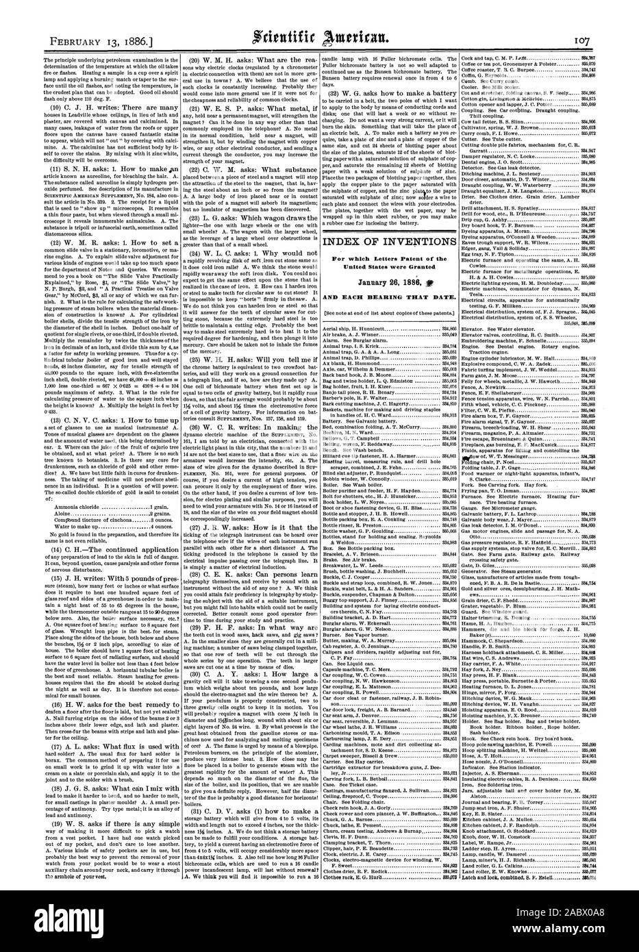 January Inventions INDEX OF INVENTIONS For which Letters Patent of the United States were ...
