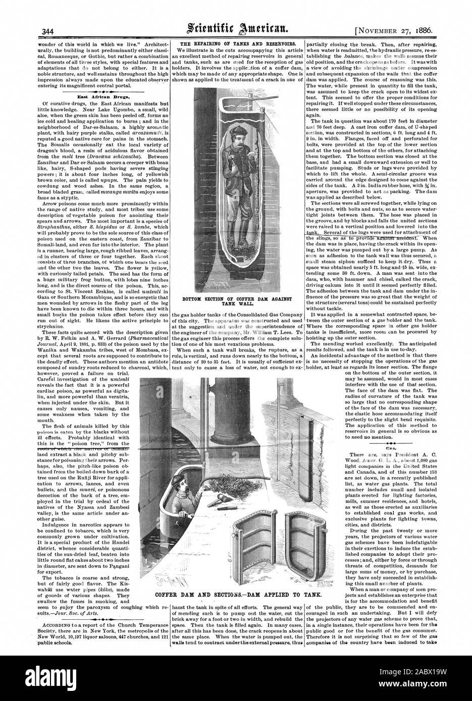 East African Drugs. public schools. walls tend to contract under the external pressure thus Gas. COFFER DAM AND SECTIONSDAN APPLIED TO TANK., scientific american, 1886-11-27 Stock Photo