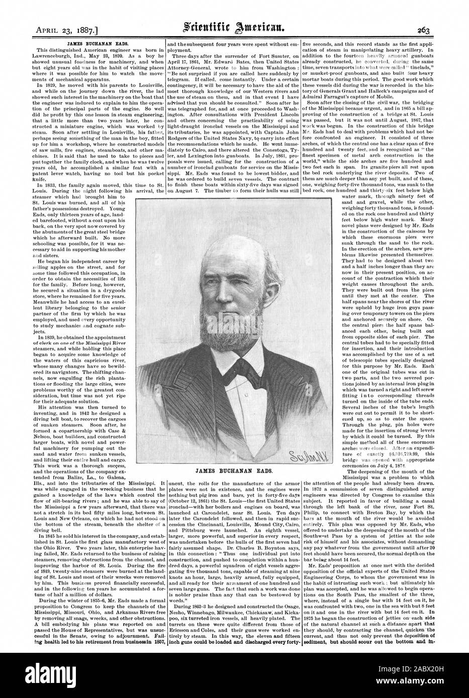 inch guns could be loaded and discharged every forty JAMES BUCHANAN EADS., scientific american, 1887-04-23 Stock Photo