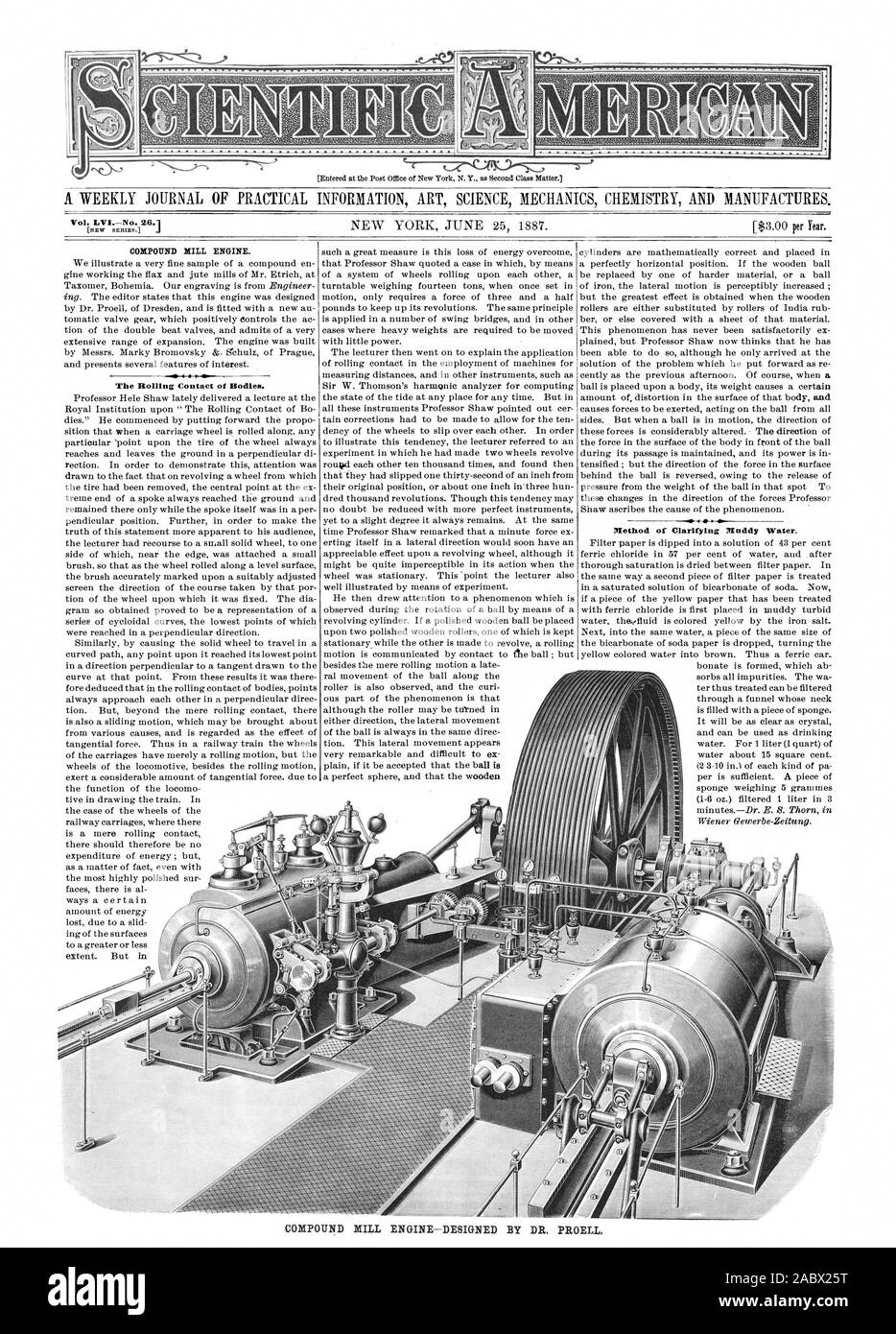 COMPOUND MILL ENGINE. The Rolling Contact of Bodies. Method of Clarifying Muddy Water. COMPOUND MILL ENGINE—DESIGNED BY DR. PROELL., scientific american, 1887-06-25 Stock Photo