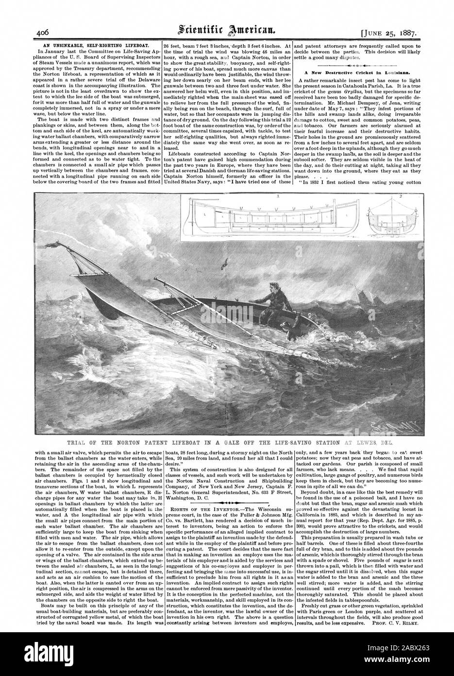 AN UNSINKABLE SELF-RIGHTING LIFEBOAT., scientific american, 1887-06-25 Stock Photo