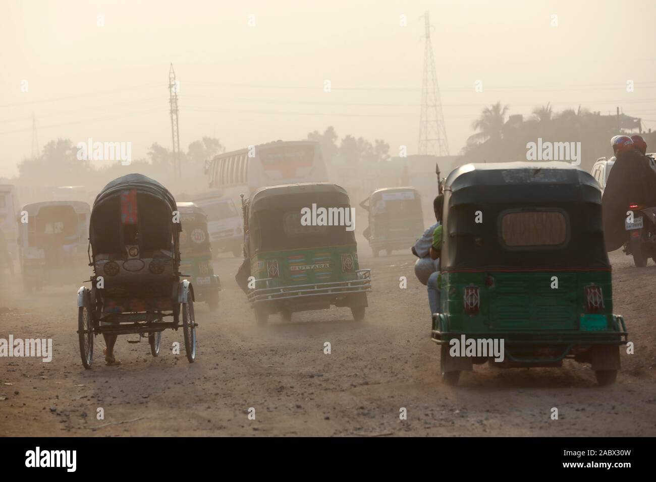 Dhaka, Bangladesh - November 29, 2019; The level of dust in the air of Dhaka, which is among the cities with most polluted air, is so high that it loo Stock Photo