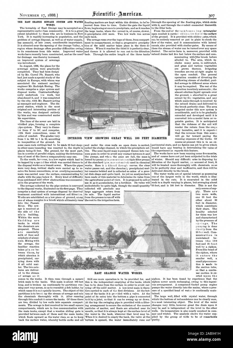 THE EAST ORANGE SEWAGE SYSTEM AND WATER WORKS. EAST ORANGE WATER WORKS. INTERIOR VIEW SHOWING GREAT WELL 100 FEET DIAMETER, scientific american, 1888-11-17 Stock Photo