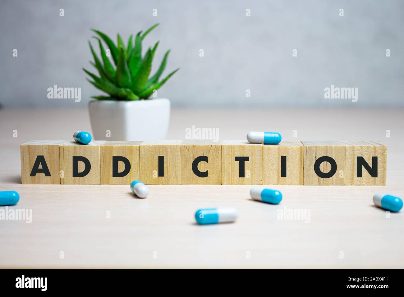 ADDICTION word made with building blocks, medical concept Stock Photo