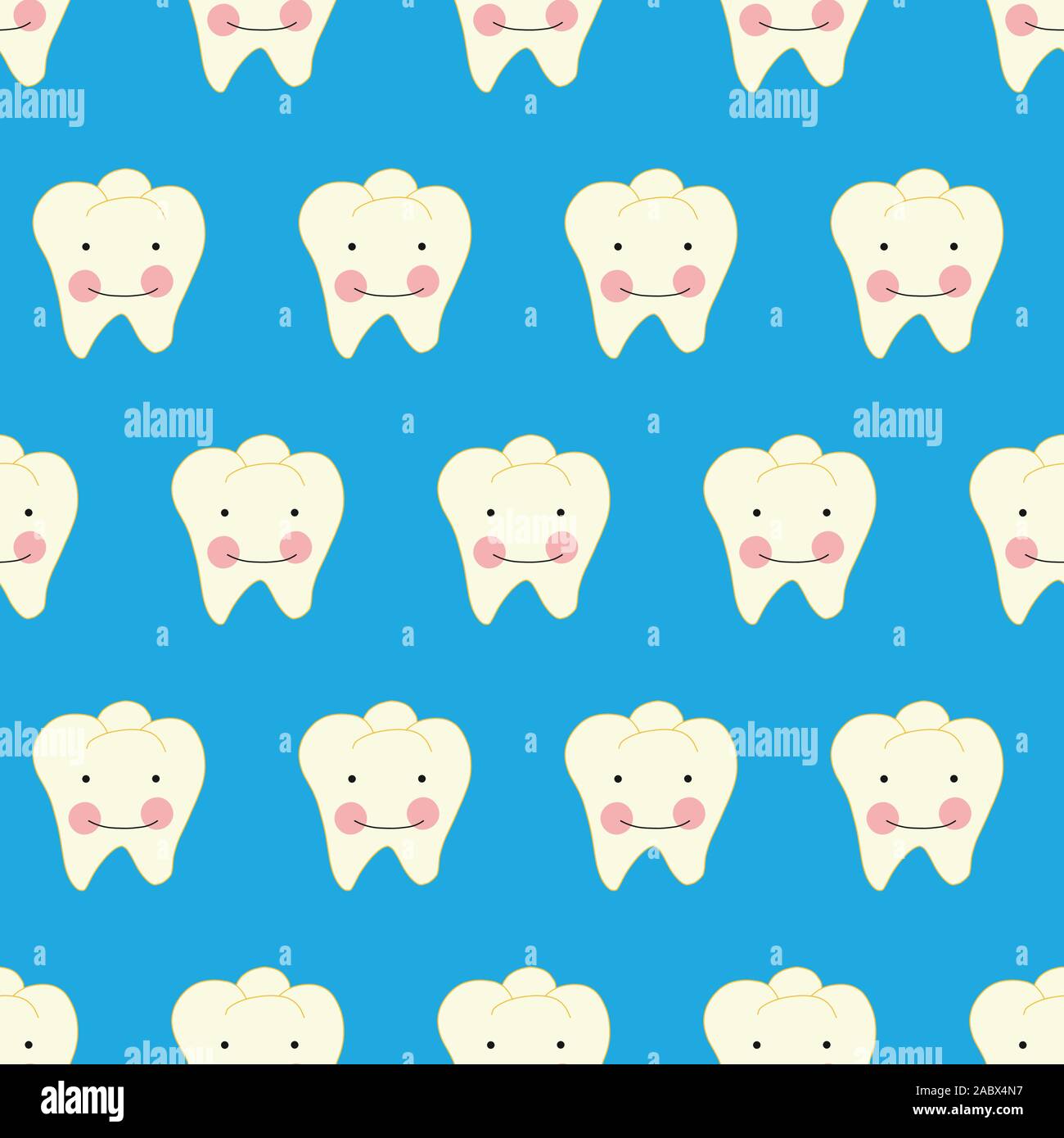 Tooth with smiling face cartoon style seamless vector pattern. Dental ...