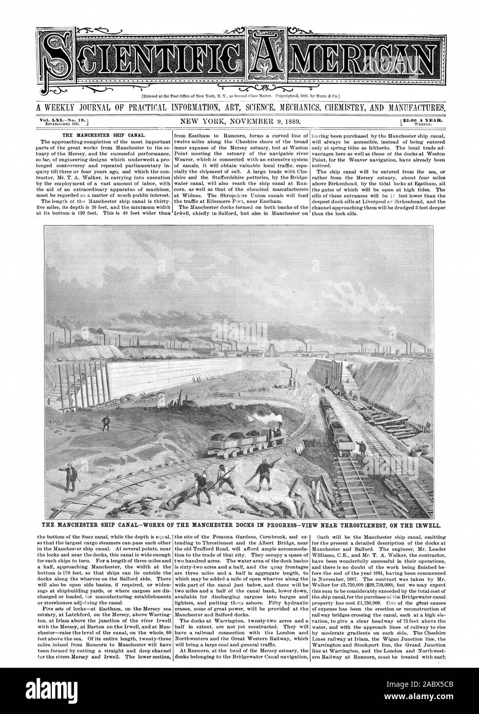 Entered at the Post Office of New York N. Y. as Second Class Matter. Copyrighted 1889. by Munn & Co. Vol. LXINo. 19.1 THE MANCHESTER SHIP CANAL., scientific american, 1889-11-09 Stock Photo