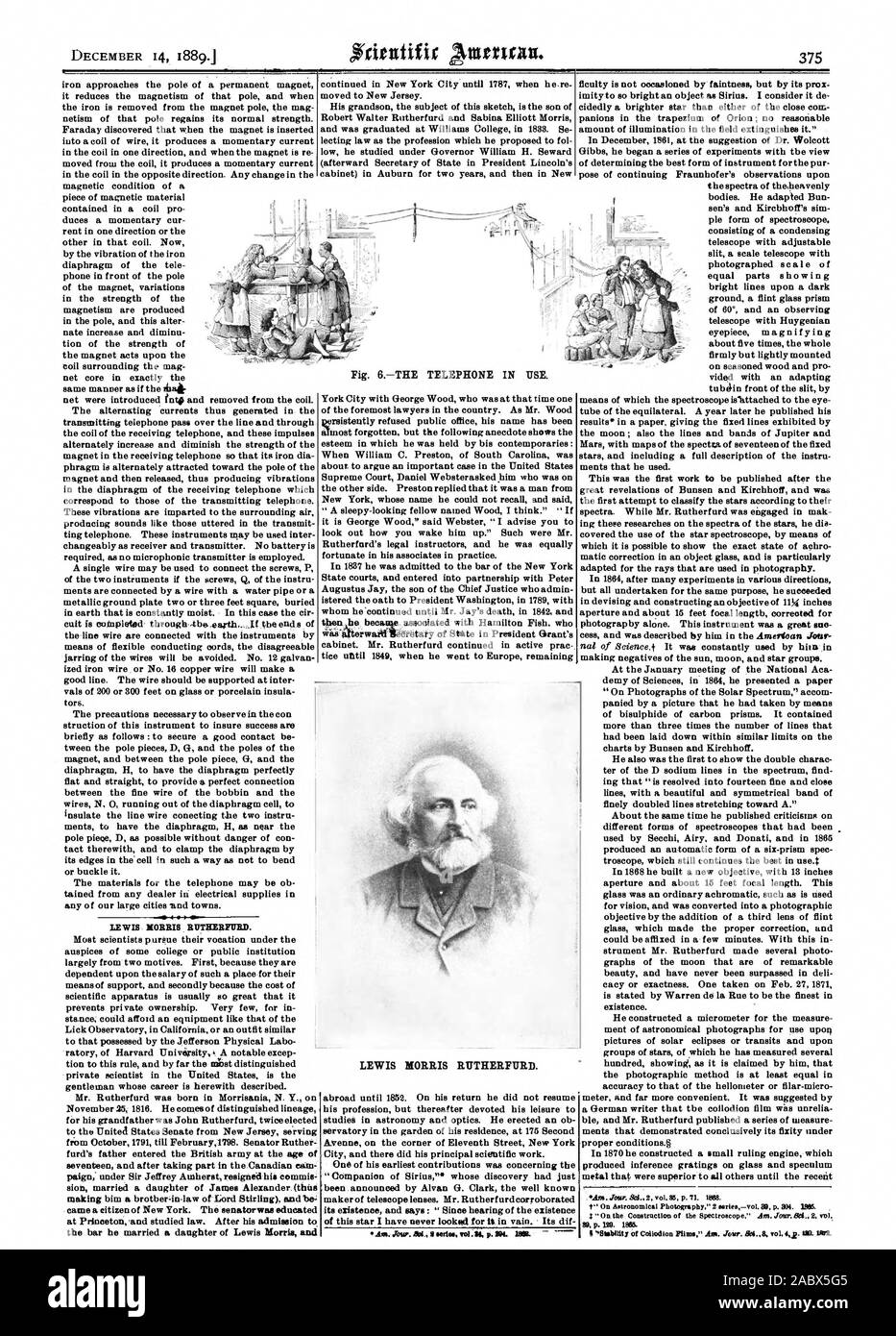 LEWIS MORRIS RUTHERFURD. LEWIS MORRIS RUTHERFURD., scientific american, 1889-12-14 Stock Photo