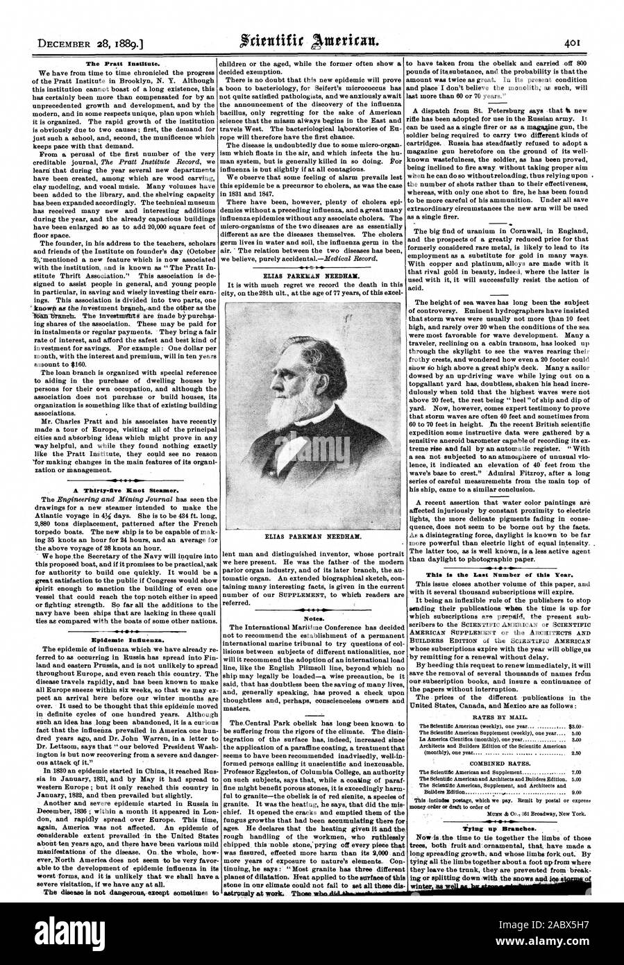 cities and absorbing ideas which might prove in any way helpful and while they found nothing exactly like the Pratt Institute they could see no reason for making changes in the main features of its organi zation or Management., scientific american, 1889-12-28 Stock Photo