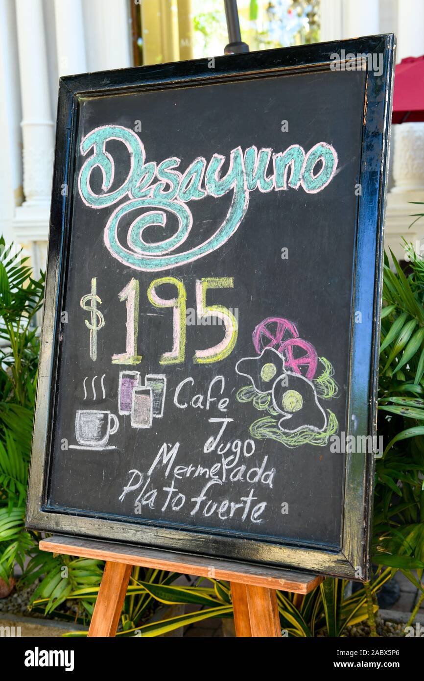 Blackboard in Spanish advertising a coffee shop , Merida Yucatan Stock