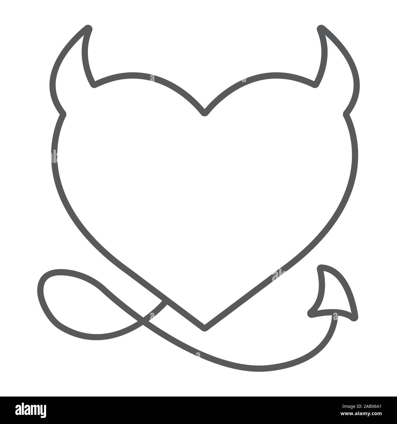 Devil Heart Valentine thin line icon, love and holiday, devil heart