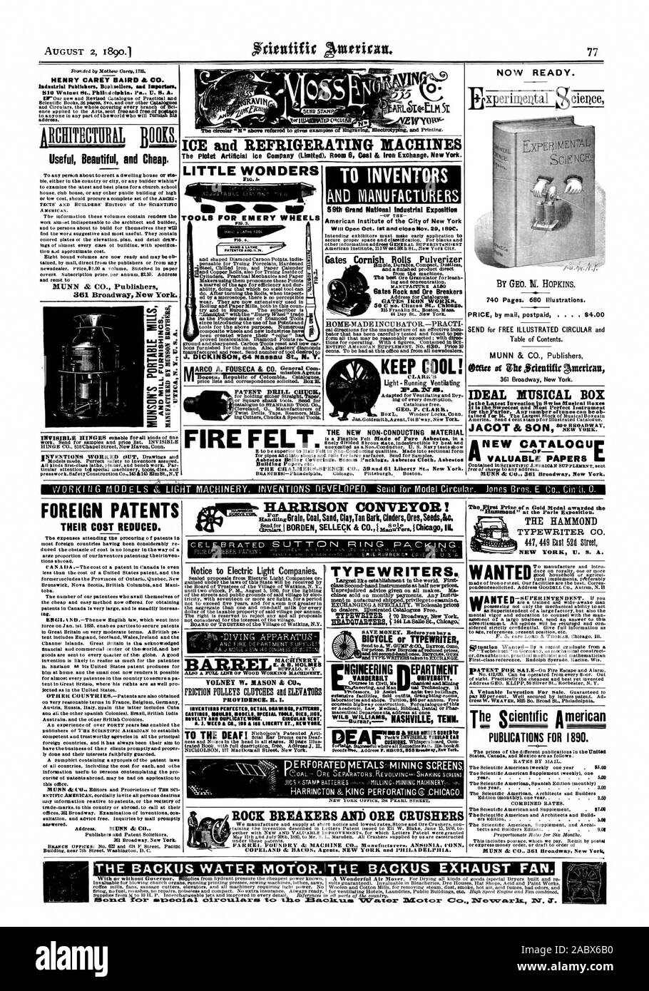 Succeaefu where all Remseloassm. Rla. peek& CUSHIOIS.  WAIsPero heard N'Inftsitir Man HARRISON CONVEYOR RBraln Coal Sand ClayTan Bark Cinders Ores Seeds. 21:u Er1 E RFORATED METALS-M I NING SCREENS NEW ORK °PEW% EARL SreiteT. ROCK BREAKERS AND ORE CRUSHERS We manufacture and supply at short notice and lowest rates Stone and Ore Crushers. con under these patents. FARREL FOUNDRY Li; MACHINE CO. ItInnufacturere ANSONIA CONN. 1890 SCIENTIFIC AMERICAN INC., 1890-08-02 Stock Photo