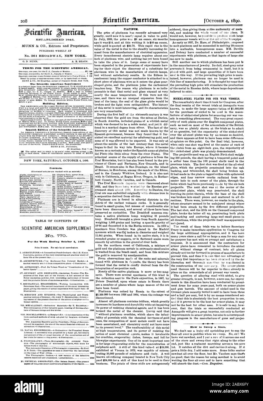 Week Ending October 4 1890. PLATINUM.  How to Sweep a Store., scientific american, 1890-10-04 Stock Photo