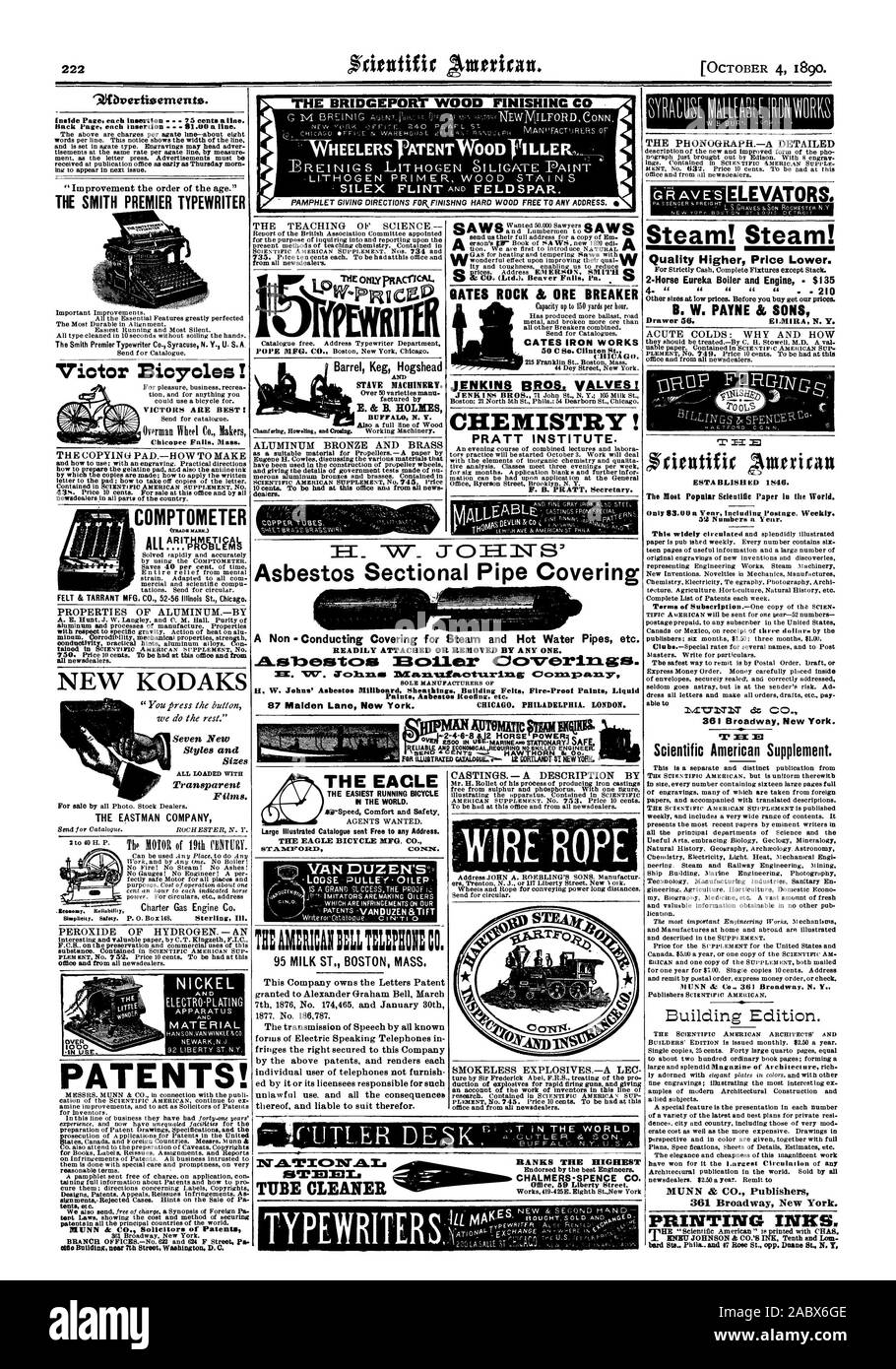 Speed Comfort and Safety. THE EAGLE BICYCLE MFG. CO. AMMUCAR T20: CO. 95 MILK ST. BOSTON MASS. OATES ROCK & ORE BREAKER Capacity up to 150 yards per hour. CATES IRON WORKS CHEMISTRY! PRATT INSTITUTE. VICTORS ARE BEST Chicopee Falls Mass. COMPTOMETER ALL 9Abvertiserrients. Inside Page. each insertion 75 cents a line. THE SMITH PREMIER TYPEWRITER The Smith Premier Typewriter Co. Syracuse N. Y. U. S. A Victor Bicycles! FELT & TARRANT MFG. CO. 52-56 Illinois St. Chicag Charter Gas Engine Co. dealers. Barrel Keg Hogshead E.& B. HOLMES BUFFAL N. Y. VANDUZEN &II FT THE PHONOGRAPHA DETAILED GRAVES Stock Photo