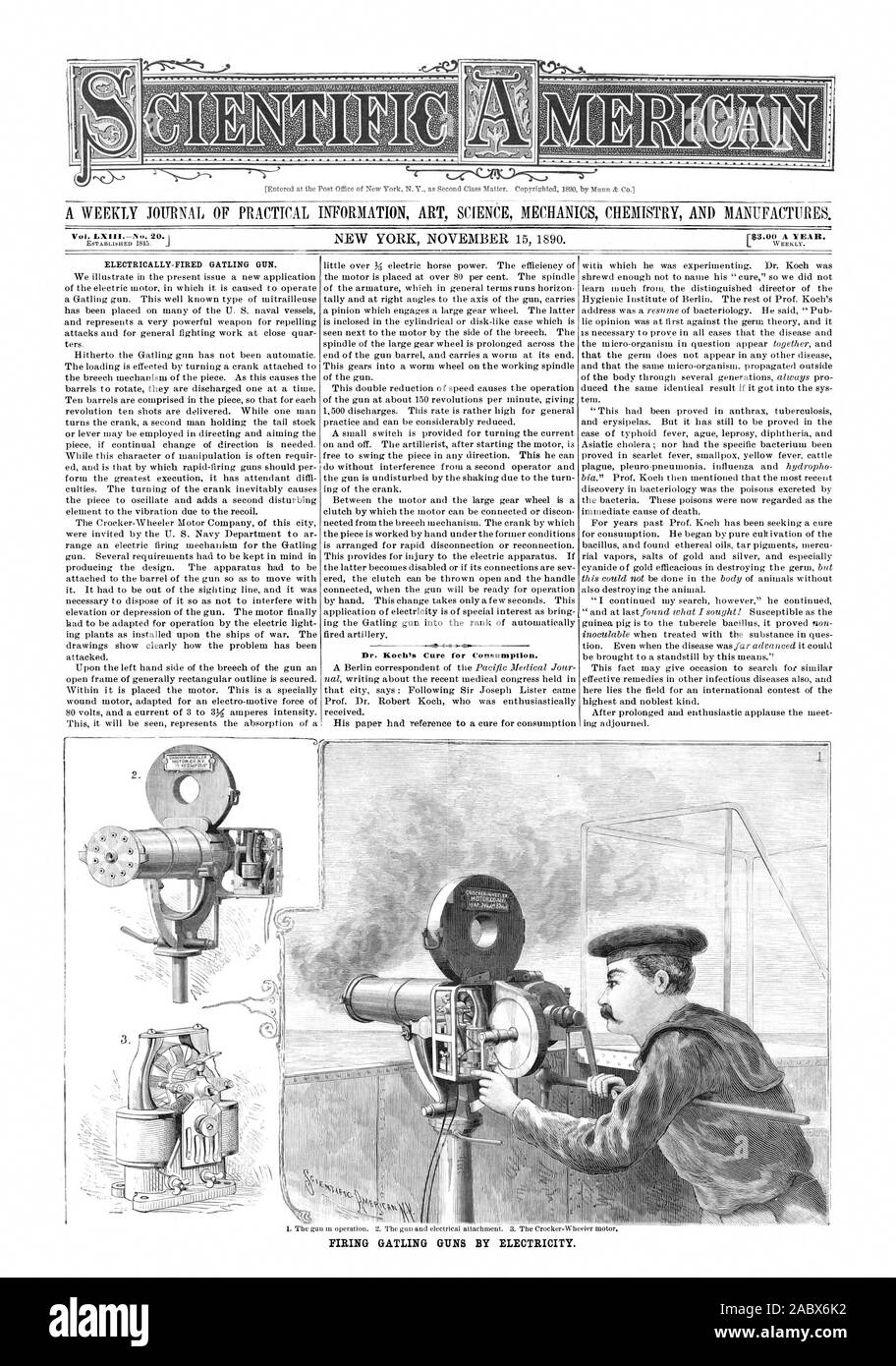 Dr. Koch's Cure for Consumption. FIRING GATLING GUNS BY ELECTRICITY