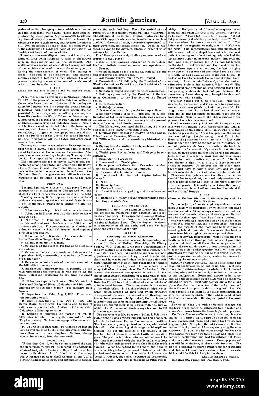 Plans for the Dedication of the Columbian Fair October 1892 ...