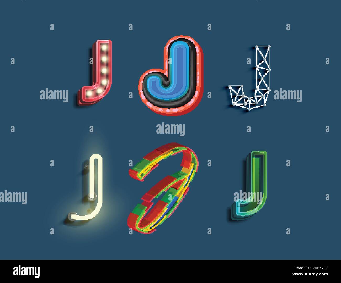 A character set of 6 different styled font, vector Stock Vector